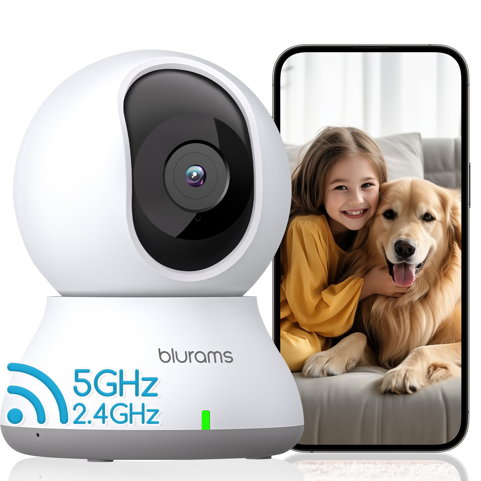Blurams Indoor Security Camera, 2K Pet Camera, 5Ghz/2.4Ghz Dual Band, Ptz Dog Camera With Phone App, 360 Cameras For Home Securi
