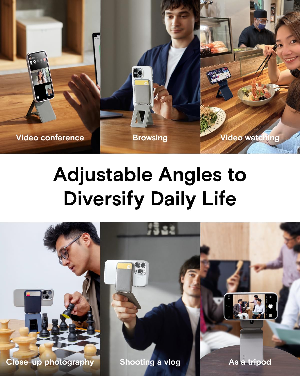 Moft Phone Tripod Wallet, 3 In 1 Phone Stand Magsafe, Nfc-Supported Magnetic Phone Wallet, Movas Vegan Leather Adjustable Card H