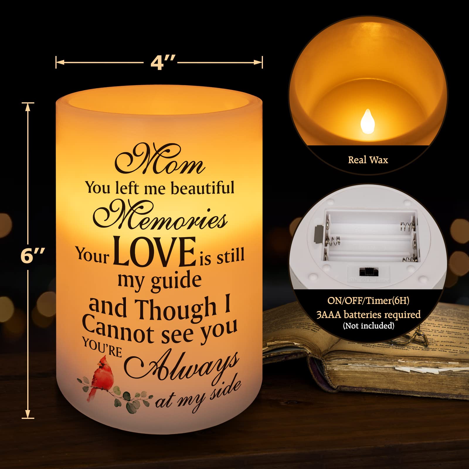 Hn Haiinaa Flameless Memorial Candle, Real Wax Led Light With Timer Sympathy Gift Bereavement Gifts For Loss Of Mother Memorial