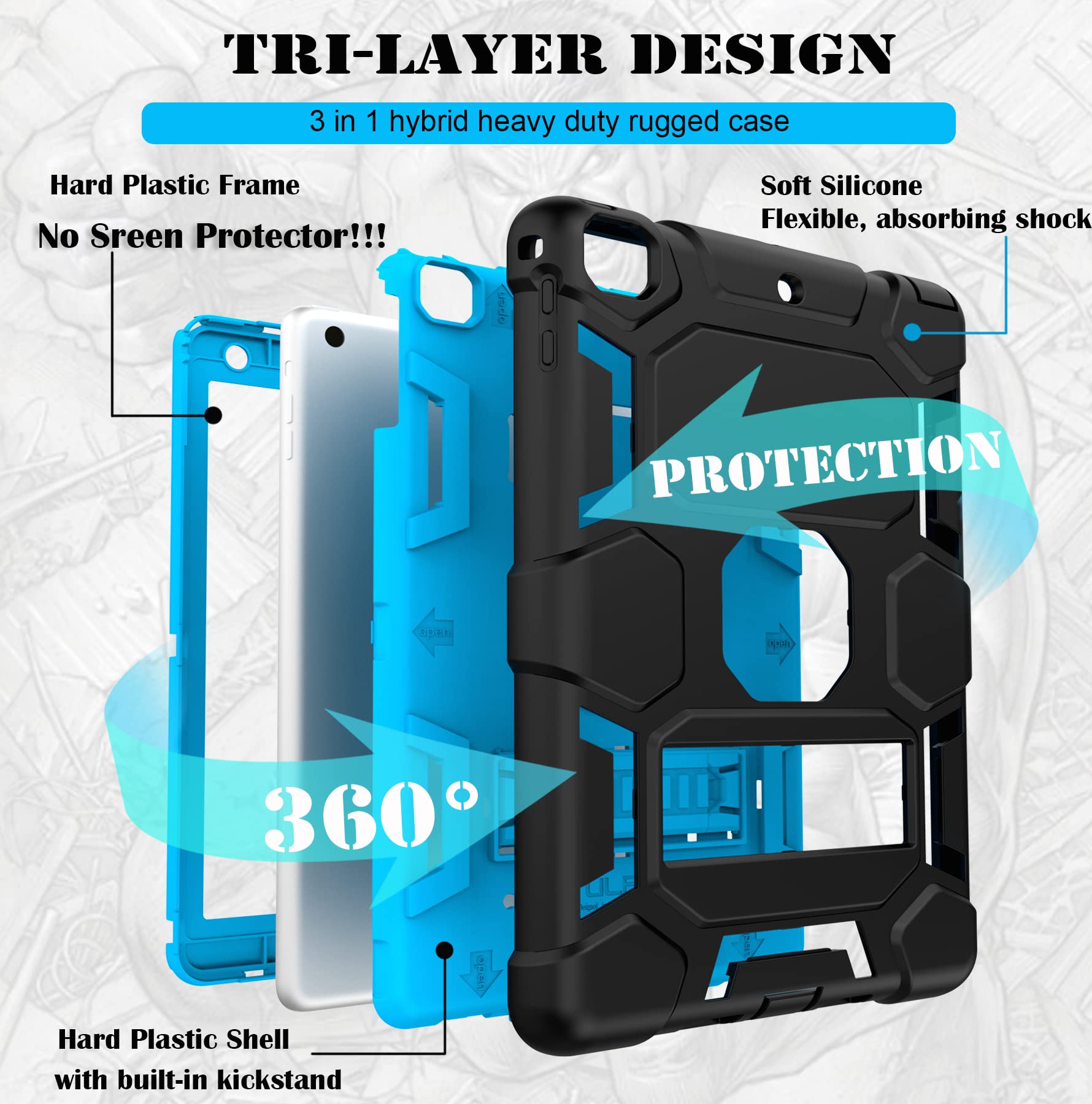 Ccmao Case For Ipad 6Th/5Th Generation (9.7 Inch, 2018/2017), Ipad Air 2Nd Generation Case (2014) With Kickstand, Hybrid Shockpr