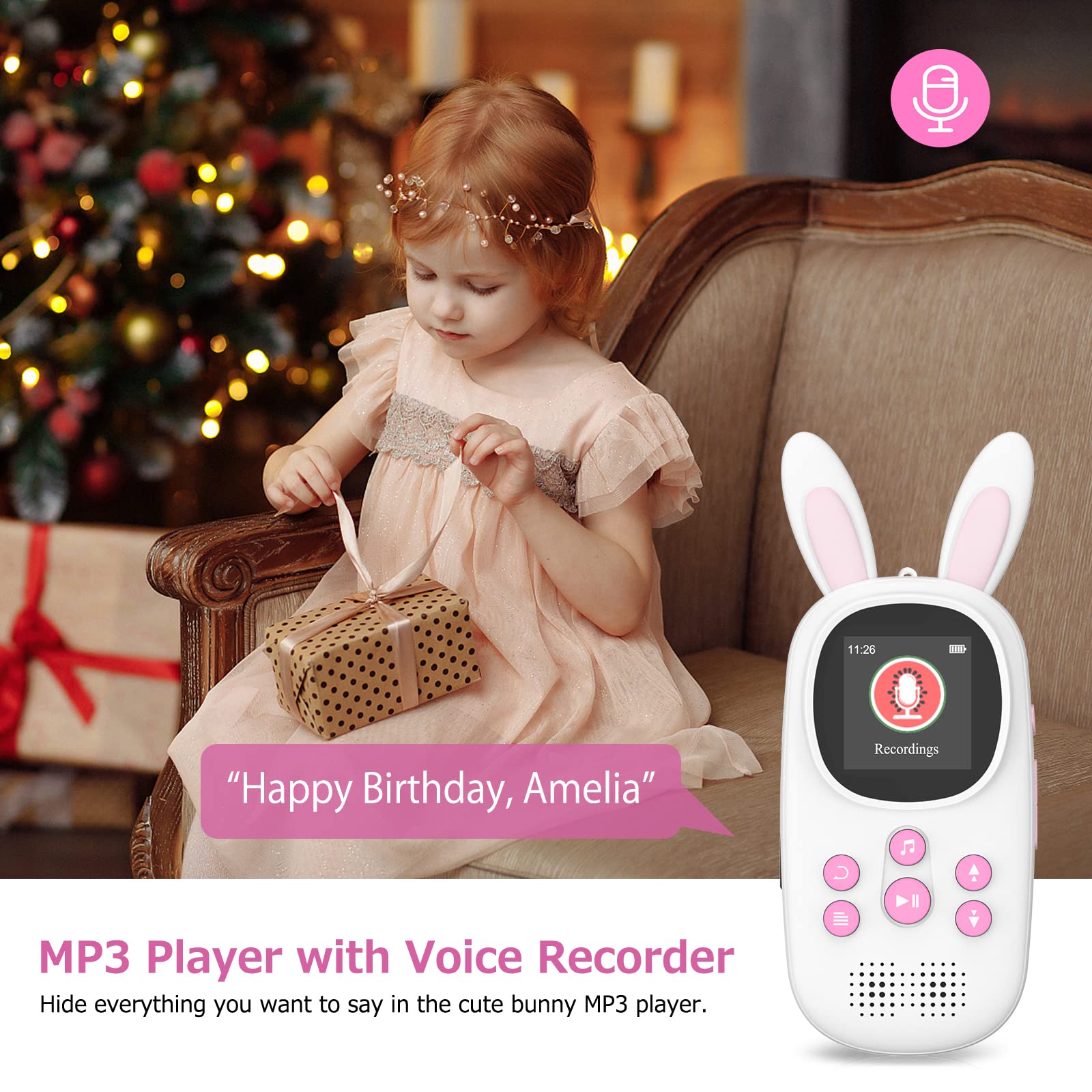 16Gb Music Mp3 Player For Kids, Cute Bunny Kids Music Mp3 Player With Bluetooth, Mp3 & Mp4 Players With Speaker, Mp3 Player With