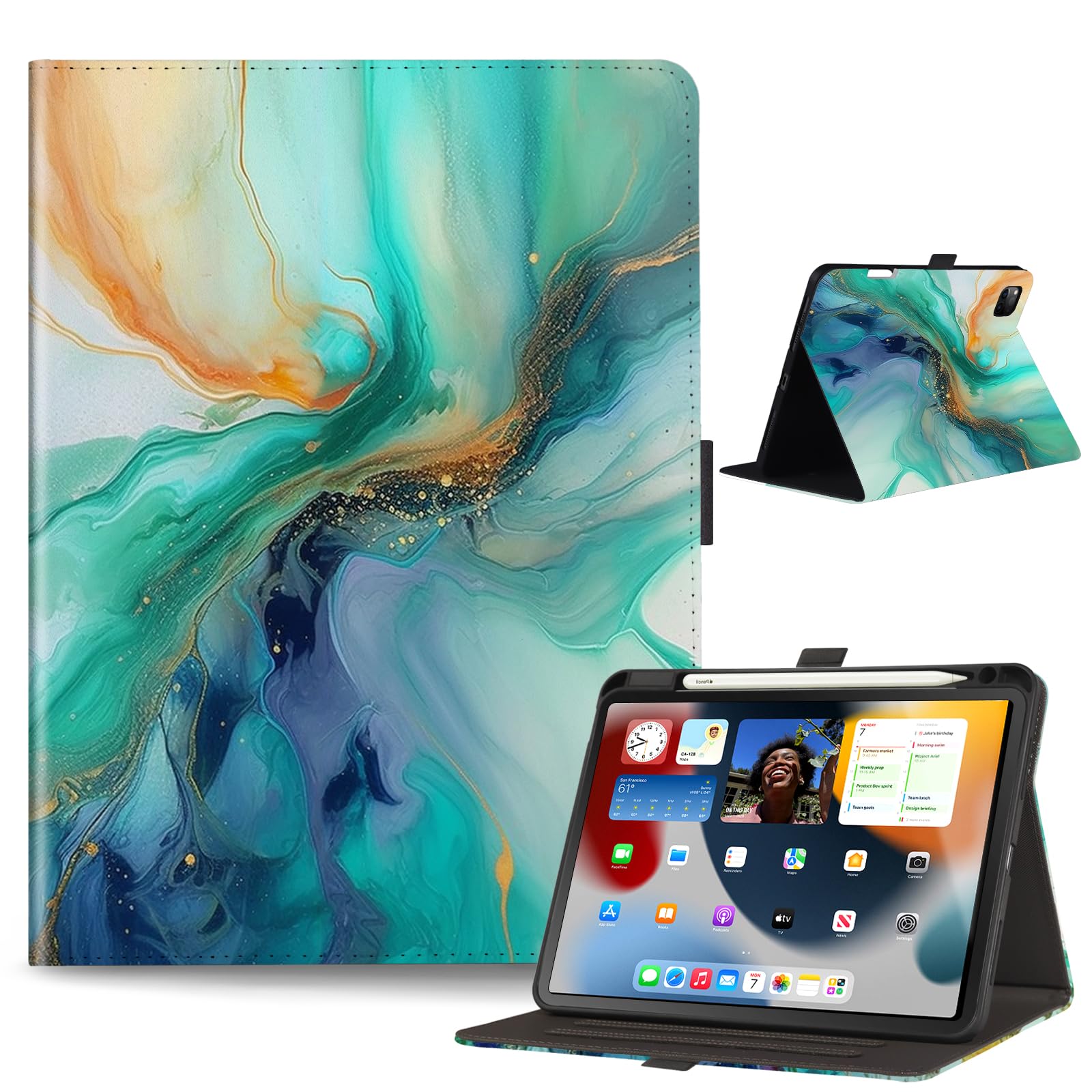 Anpredo Case For Ipad Pro 11 Inch With Pencil Holder, Multi Angle Viewing Stand Cases For Ipad Pro 11 1St/2Nd/3Rd/4Th Gen, Green