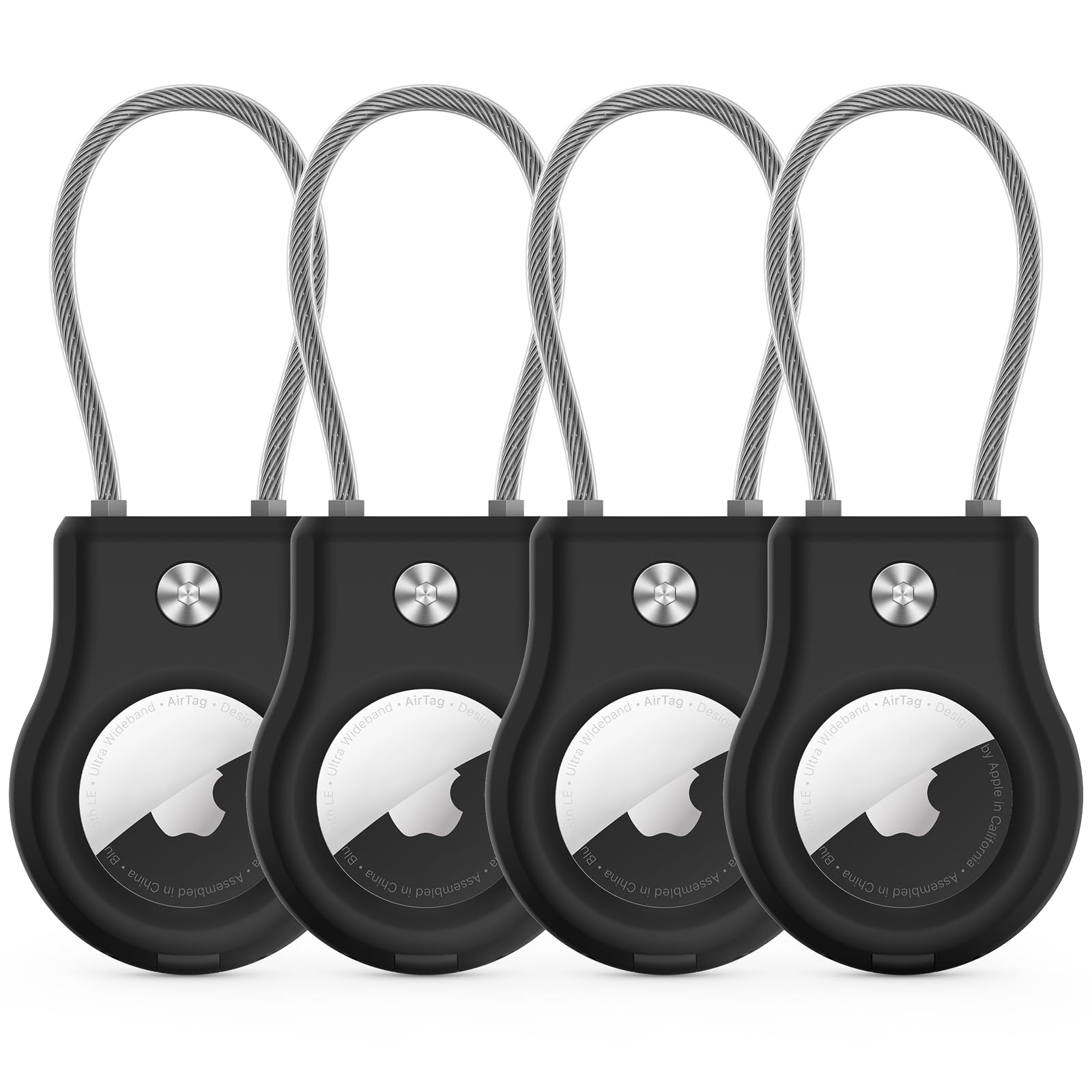 Airtag Keychain Holder   (4 Pack) Airtag Lock Case With Wire Cable Compatible With Apple Airtags,Ultra Durable Anti Lost Protect