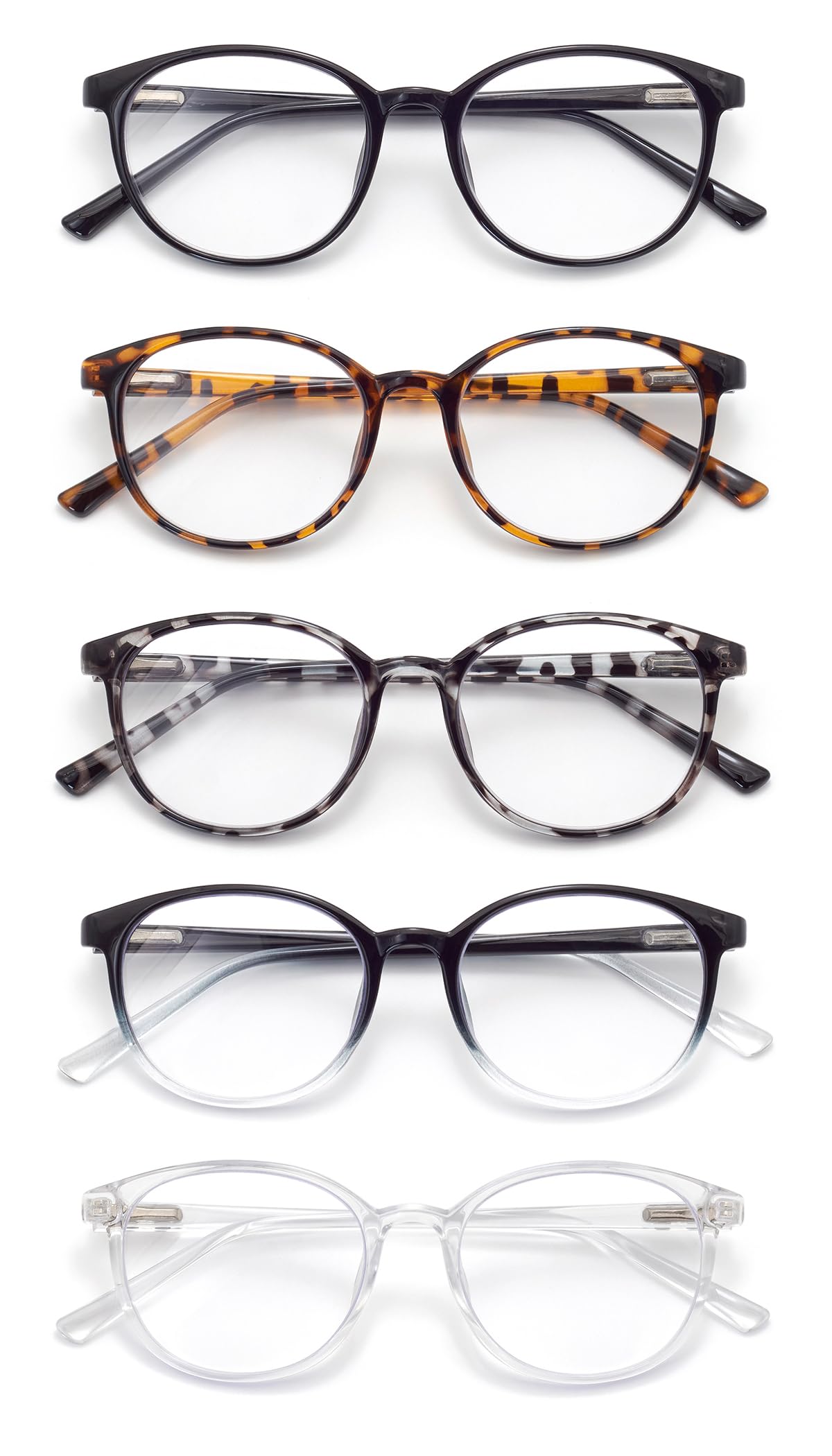 FoxMook 5-Pack Blue Light Blocking Glasses Round Women Men Computer Glasses Anti Eye Strain/UV/Glare Gaming Glasses, 5 Mix Color