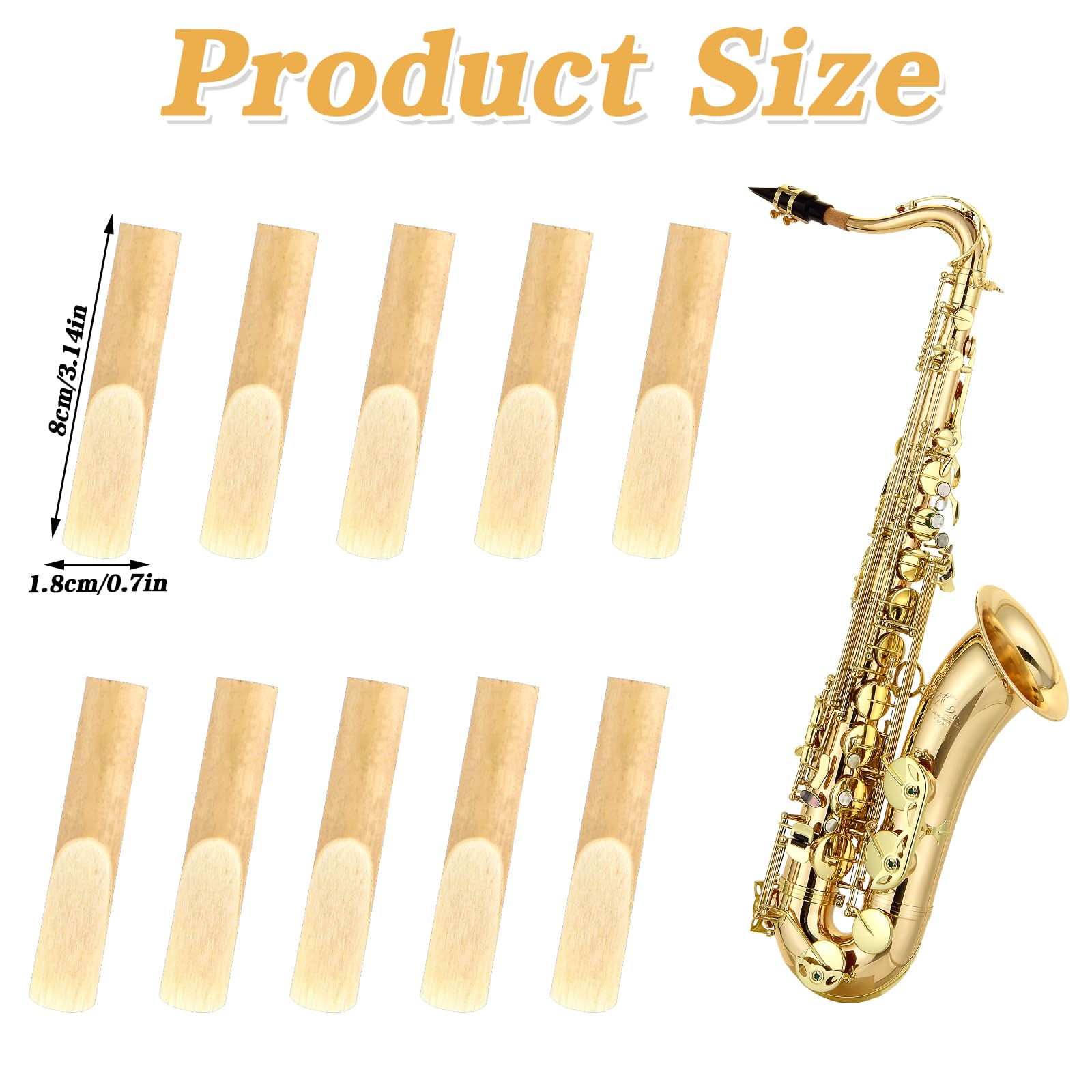 10Pcs Tenor Saxophone Reeds, Tenor Saxophone Accessories Strength 2.5 With Plastic Protective Cover, Orchestral Strings Accessor