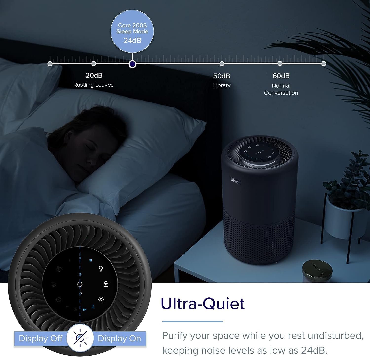 LEVOIT Air Purifier Core 200S for Home, Smart WiFi, Covers 916 Sq.Ft, Black, 24dB Quiet, Ideal for Allergies and Smoke