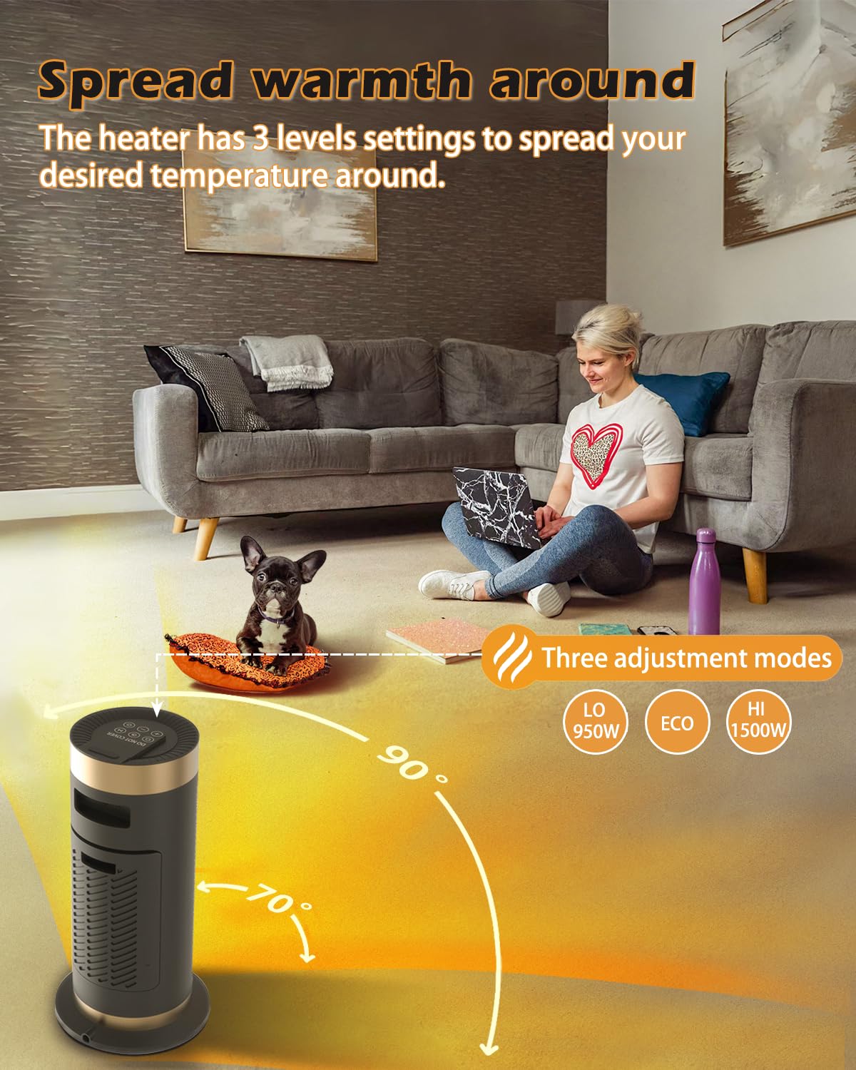 Yolozai Space Heater, 1500W Ptc Electric Heaters With Fan For Indoor Use With Remote, 90 Oscillation 1 12H Timer, Holding Temper