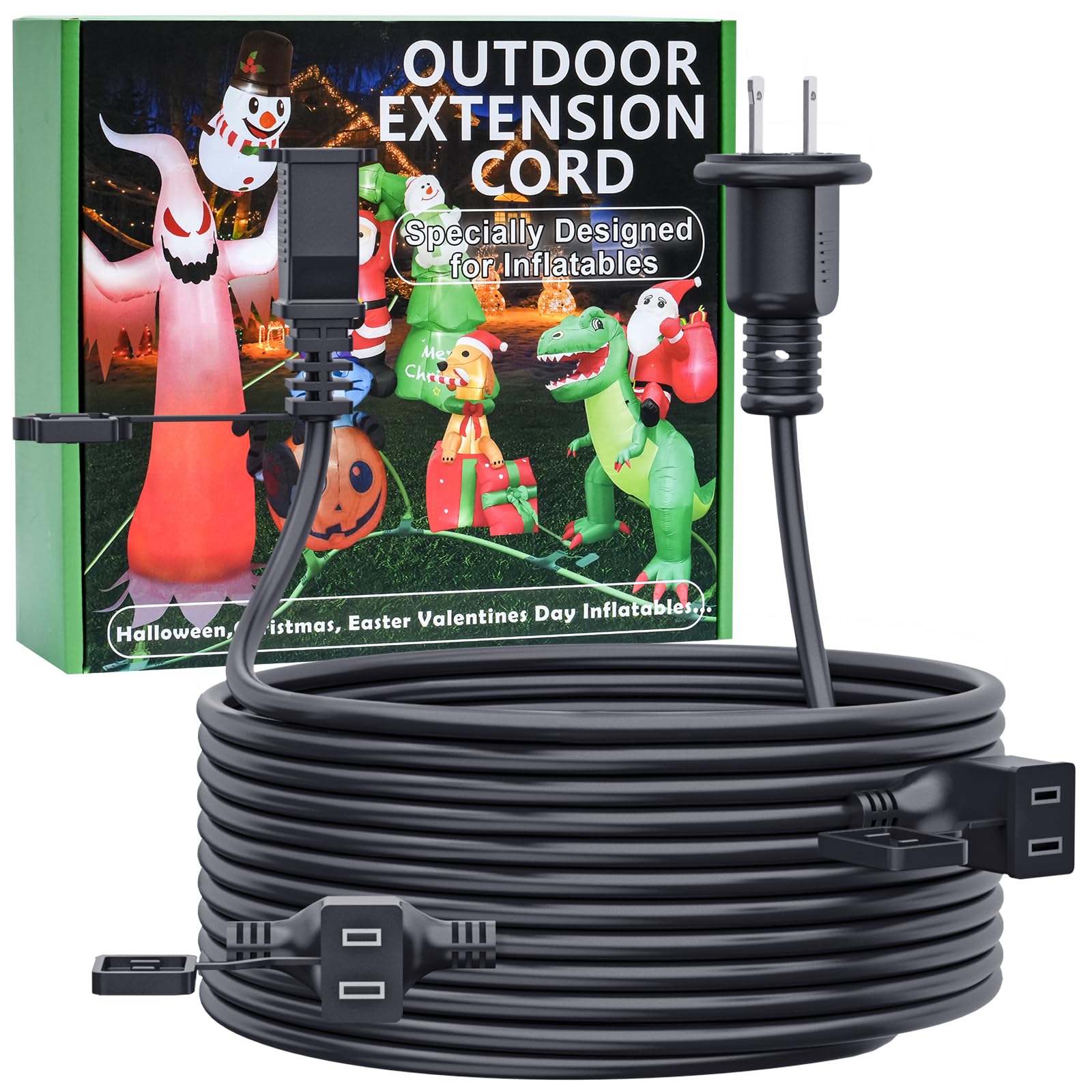 25Ft Outdoor Extension Extension Cord For Halloween Christmas Inflatables With Multiple Outlets Black Electrical Cord With Multi