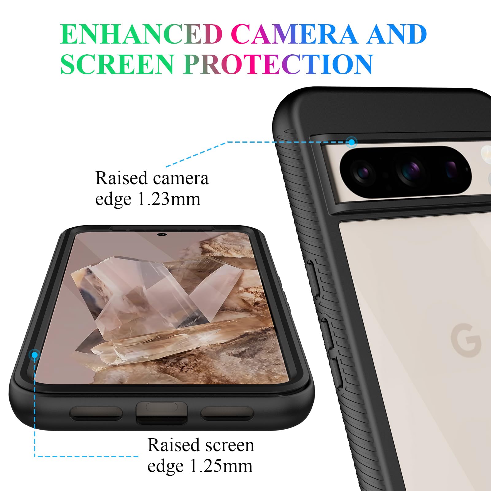 Wahhle Compatible With Google Pixel 8 Pro Case, Built In Screen Protector Full Body Shockproof Slim Fit Bumper Protective Phone