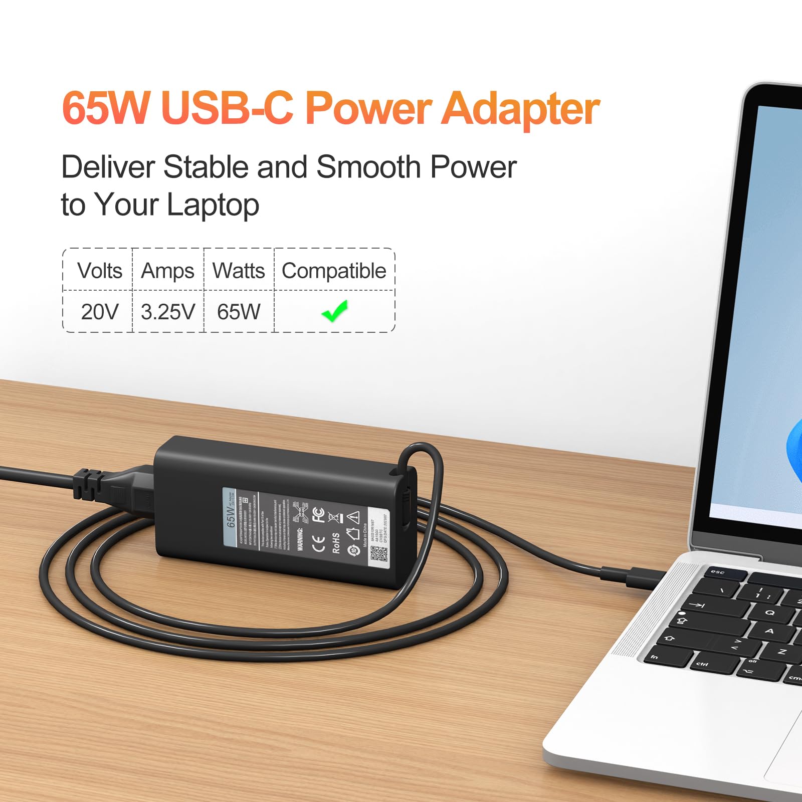 65W Usb C Dell Laptop Charger For Dell Latitude 5000 Series 5420 5520 5530 5430 5540, Inspiron 14 7420 7425 And Xps Series Type