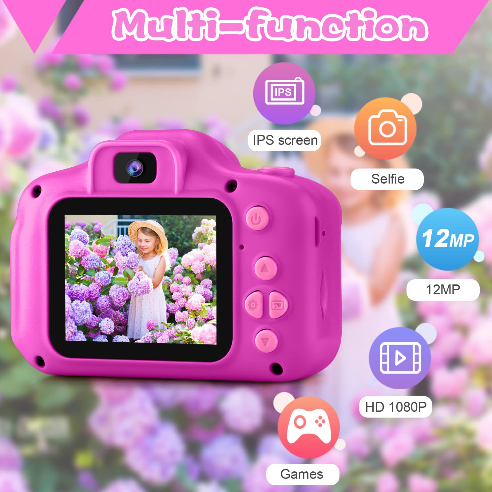 Prograce Kids Camera Girls Gift - Dual Selfie Kids Digital Camera Age 3 4 5 6 7 8 9 Year Old Children Camera Toys Christmas Birt