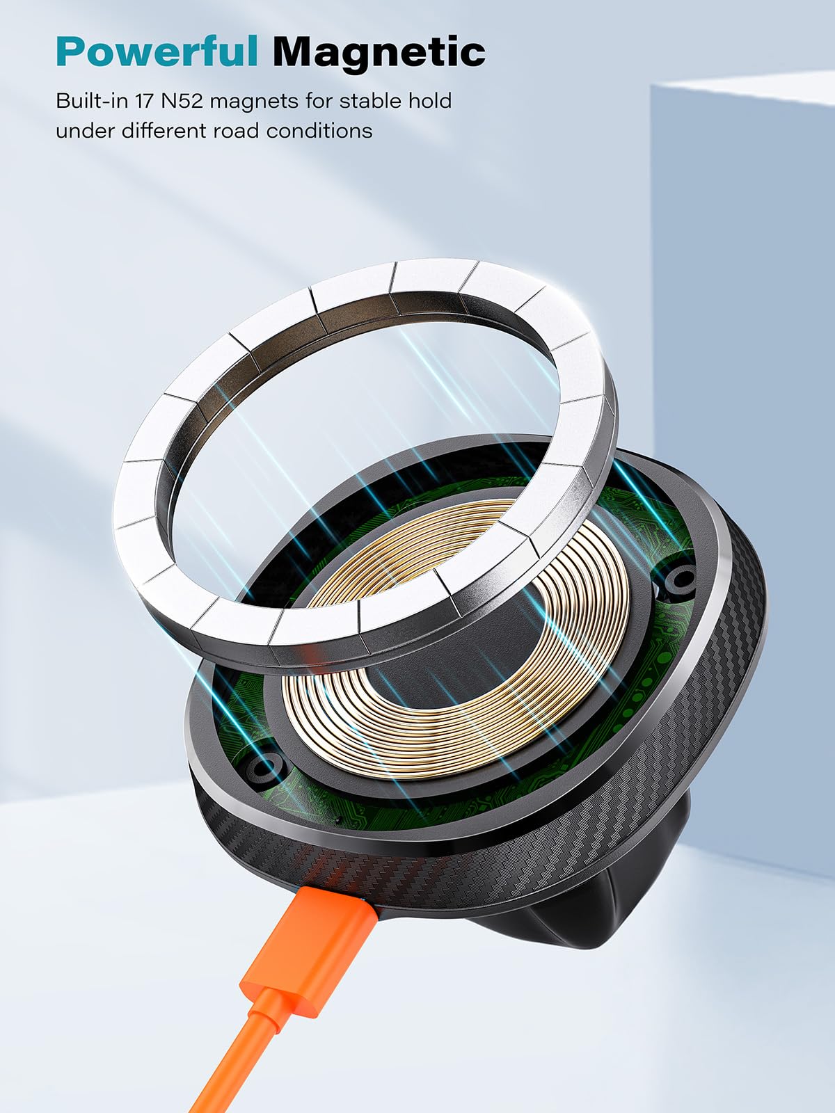 Exeliq For Qi2 15W Magsafe Car Mount Charger, Phone Holder Car Cup Holder Wireless Car Charger Heat Dissipation System, Fast Cha