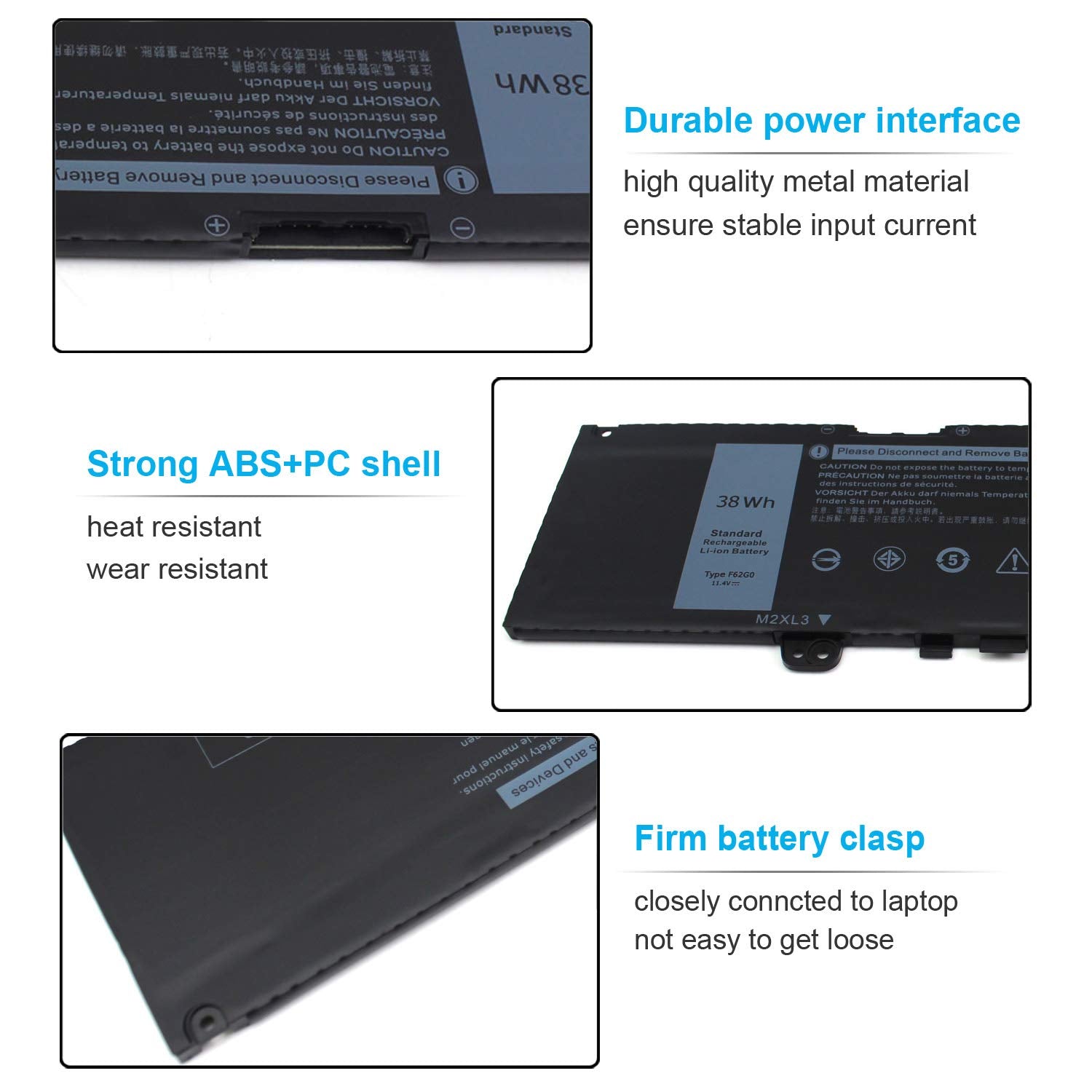 Emanjor Laptop Battery F62G0 38Wh 11.4V 3-Cell for Dell Inspiron 13 7000 7373 7386 7370 7380 5370 Vostro 5370