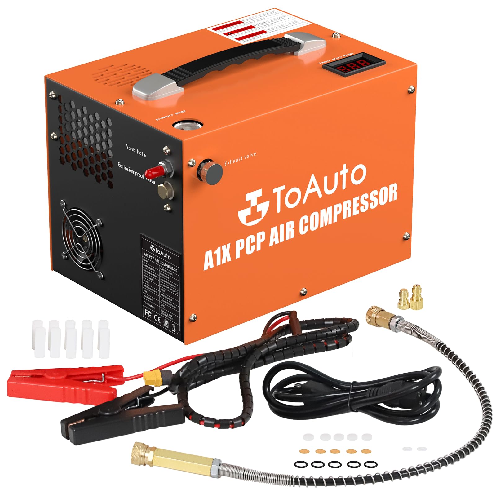 Toauto A1X Pcp Air Compressor,4500Psi 30Mpa, Water/Oil Free, One Button Start, Bursting Disc, Powered By Car 12V Dc Or Home 110V