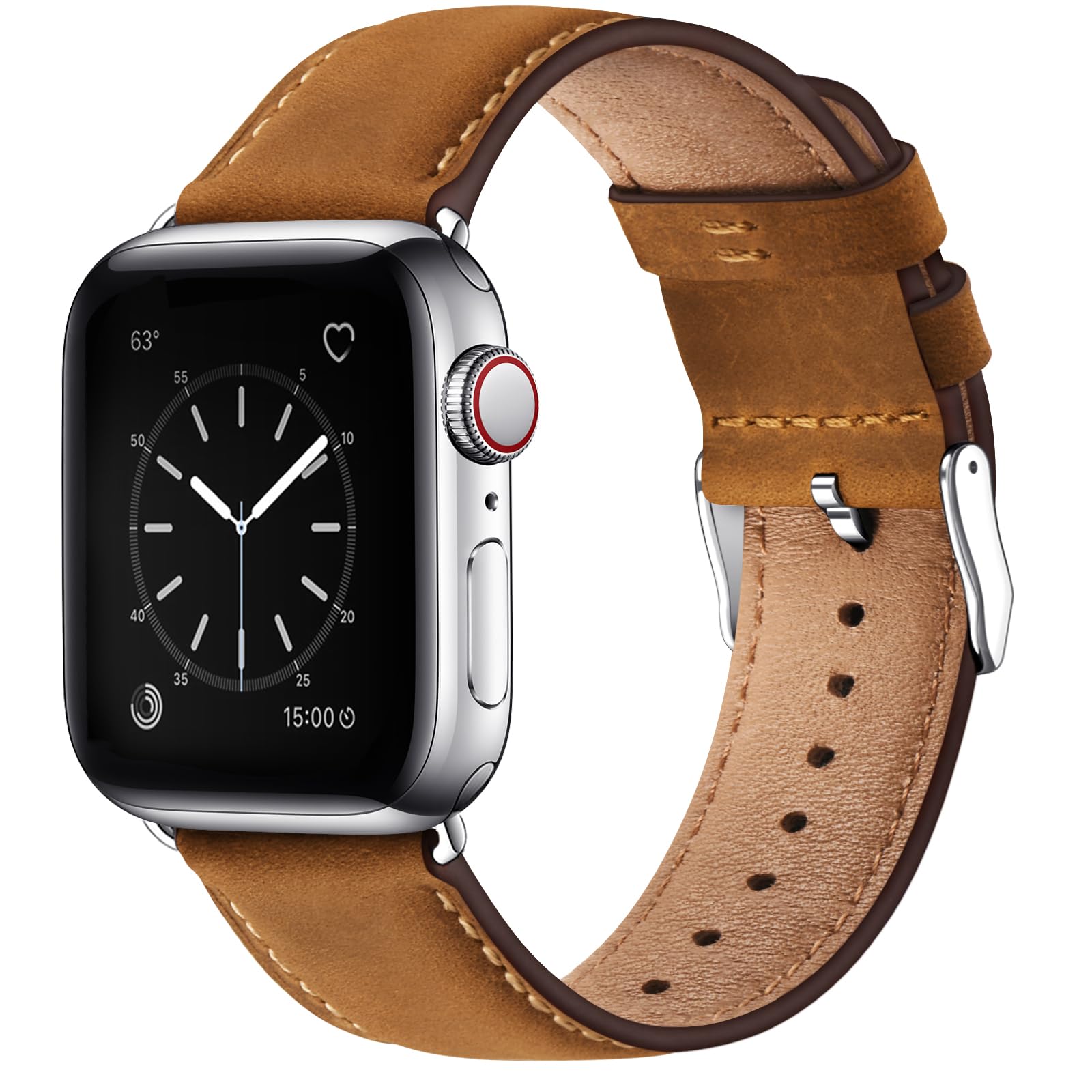 Sunfwr Leather Bands Compatible With Apple Watch Band 42Mm(Series 3 2 1) 44Mm 45Mm 46Mm 49Mm For Men Women, Top Grain Genuine Le