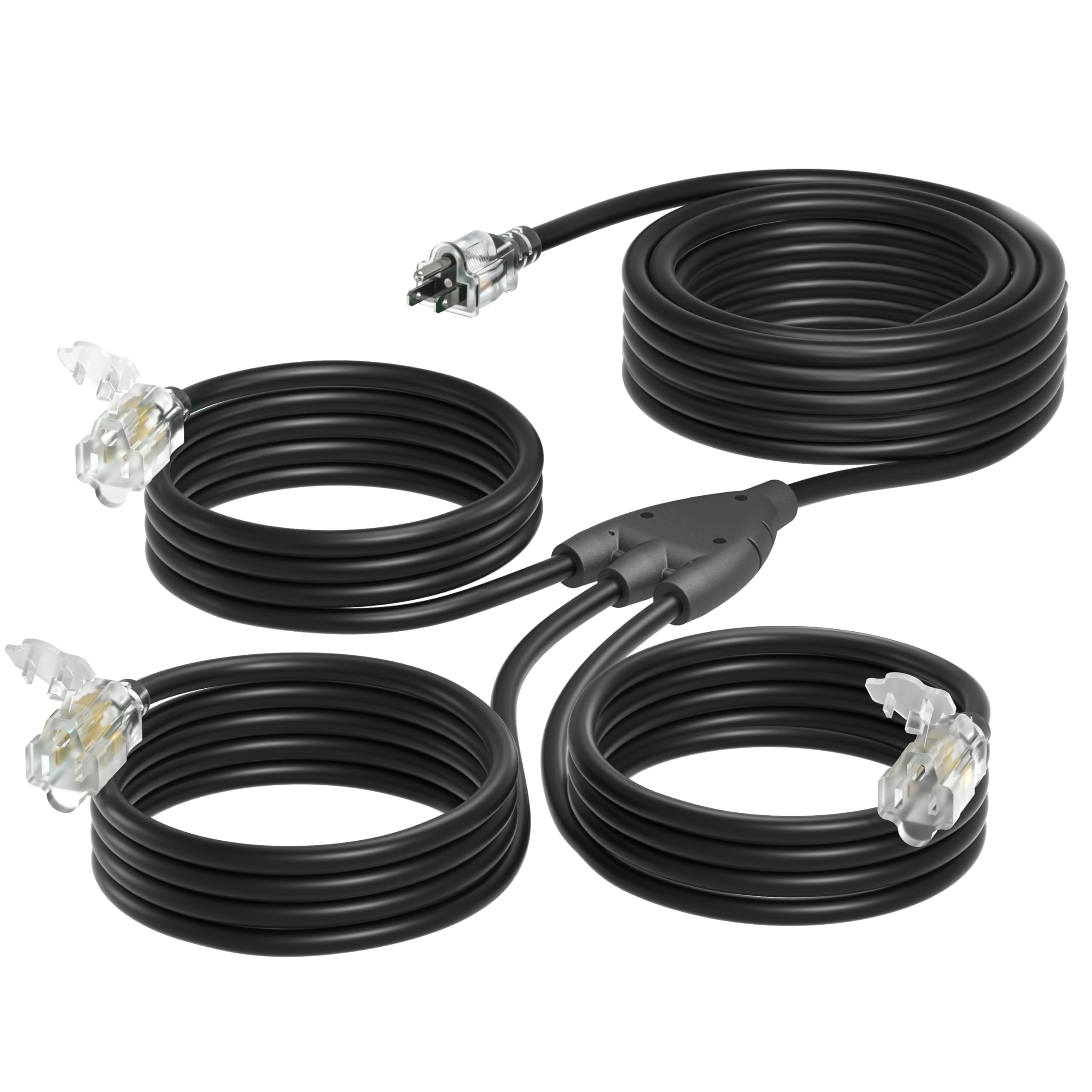 Addlon 27Ft Outdoor Extension Cord With Multiple Outlets, 1 To 3 Splitter Total 27Ft(Max Length 15Ft From End To End), 16/3 Sjtw