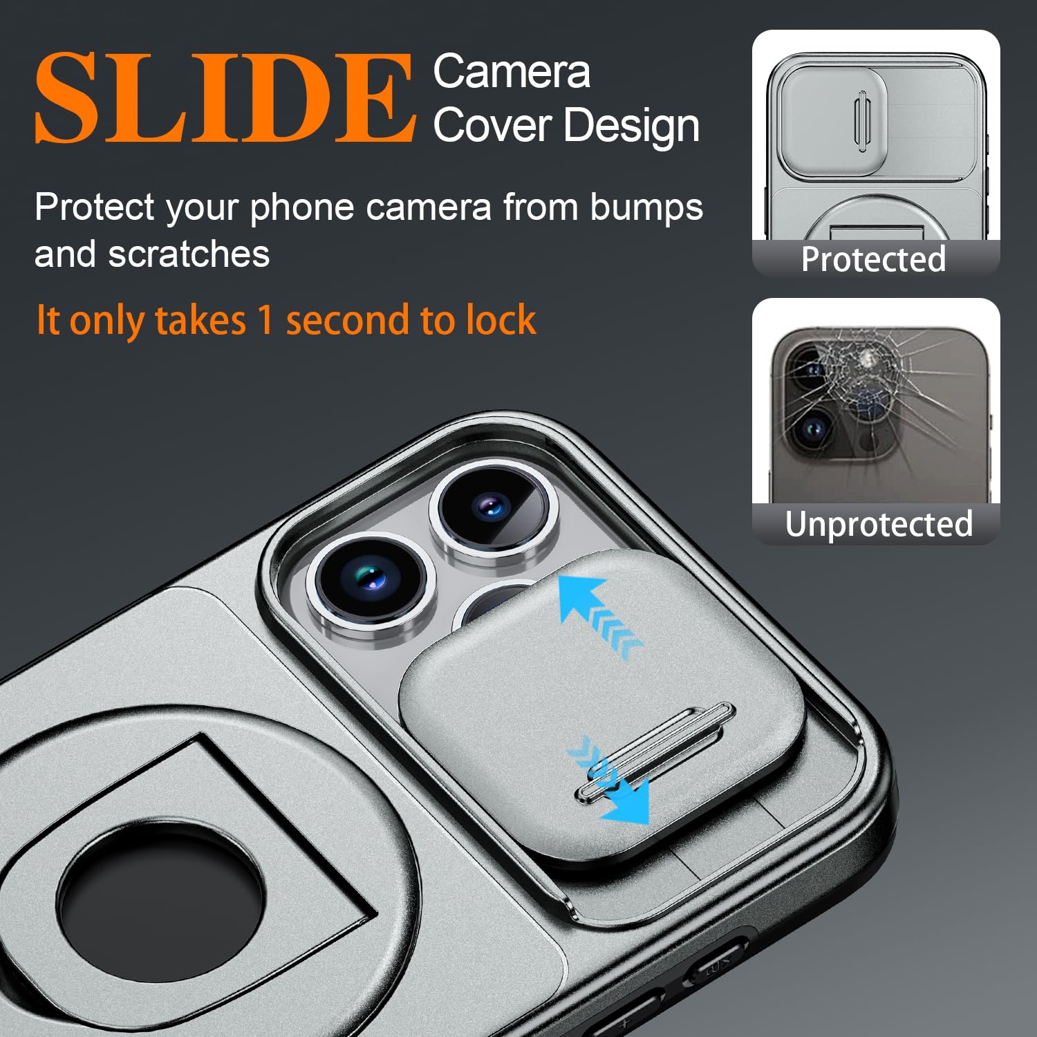 Kmeruotr 360Rotatable Magnetic Ring For Iphone 15 Pro Max Case With Camera Cover, [Compatible With Magsafe] Build In Invisible S