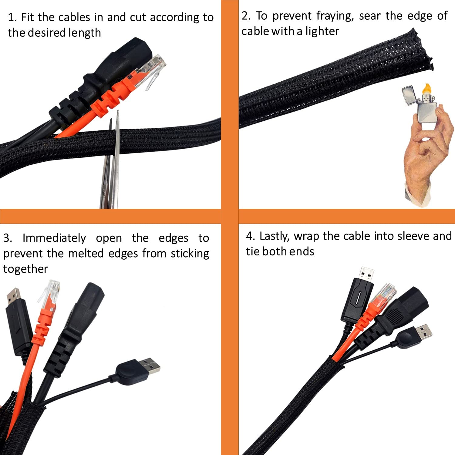 Kable Kontrol 10 Ft   1' Inch Braided Cable Sleeve   Self Closing Split Wire Wrap Cord Hider Organizer Wire Loom Tubing Cover For Automotive, Industrial Cable Management   Black