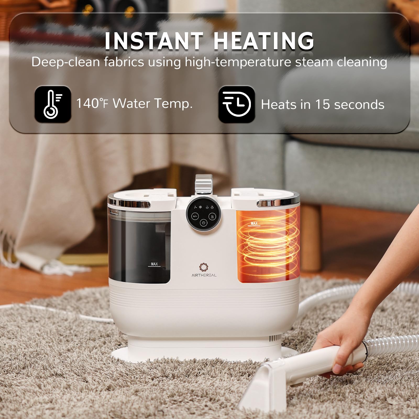 Airthereal Portable Upholstery Spot Cleaner, Instant Heating Carpet Cleaner Machine, Shampooer Machine With Self-Cleaning, 14 Kp
