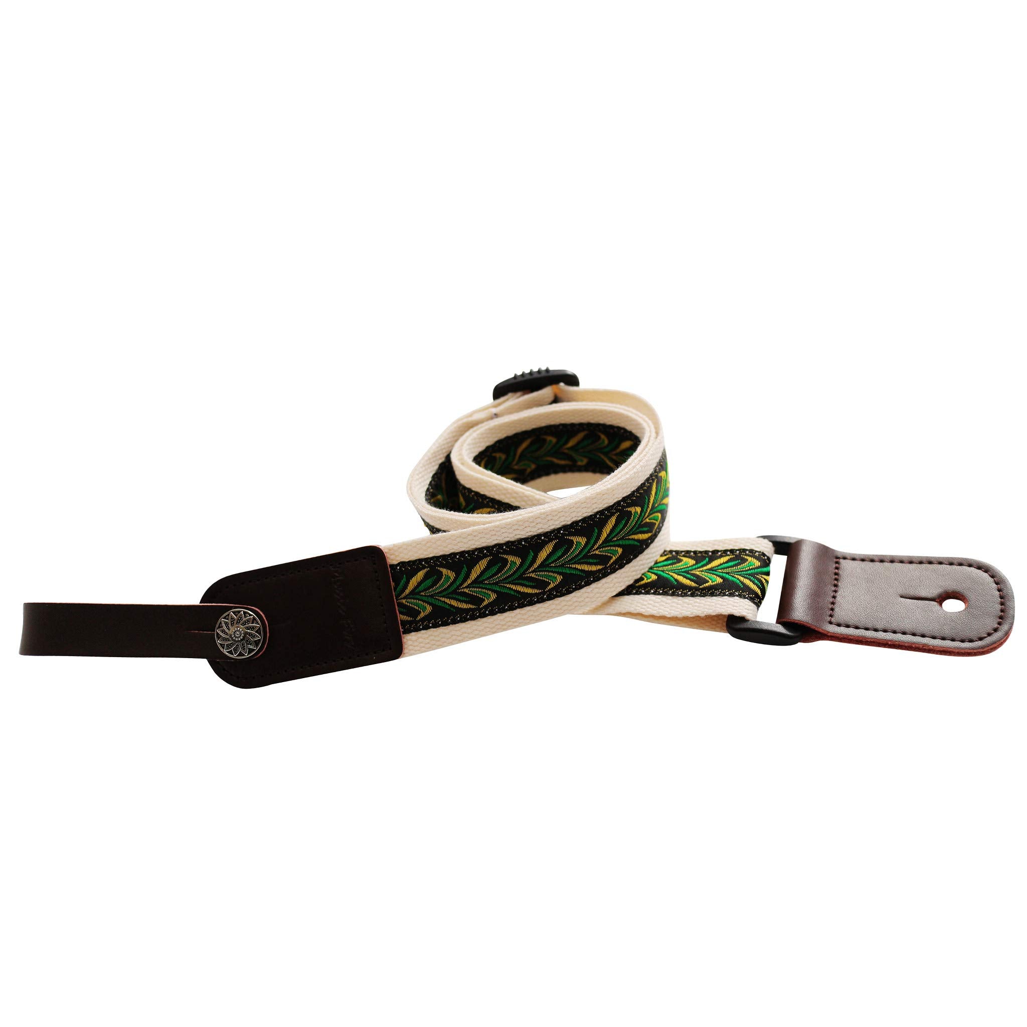 Music First Original Design Vintage Green Label Soft Meshbelt & Genuine Leather Ukulele Strap Ukulele Shoulder Strap With A Genu