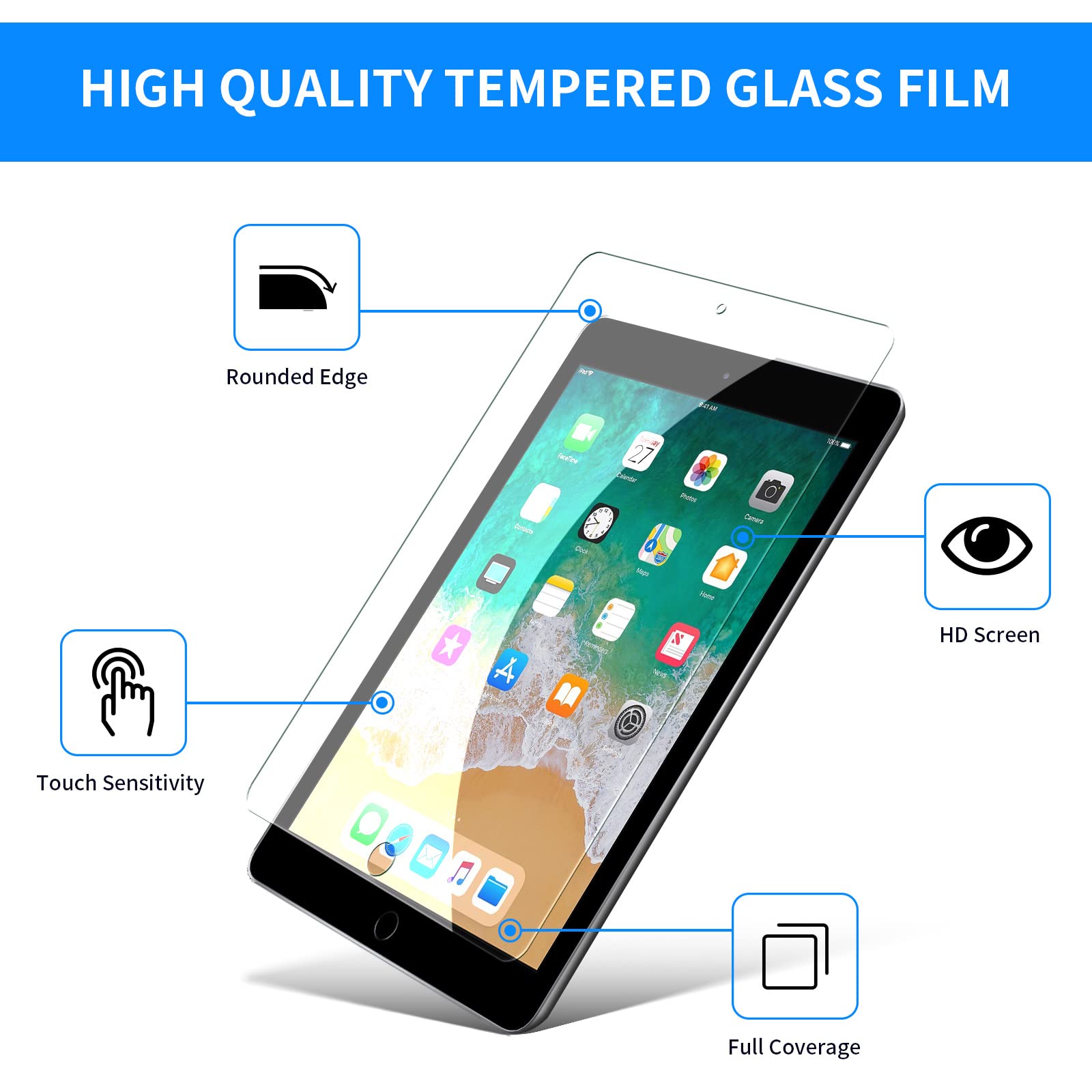 Avakot 2 Pack Screen Protector For Ipad 6Th Generation 9.7 Inch, Anti Scratch Tempered Glass Film For Ipad 5Th Gen/Air 2/Air 1/P