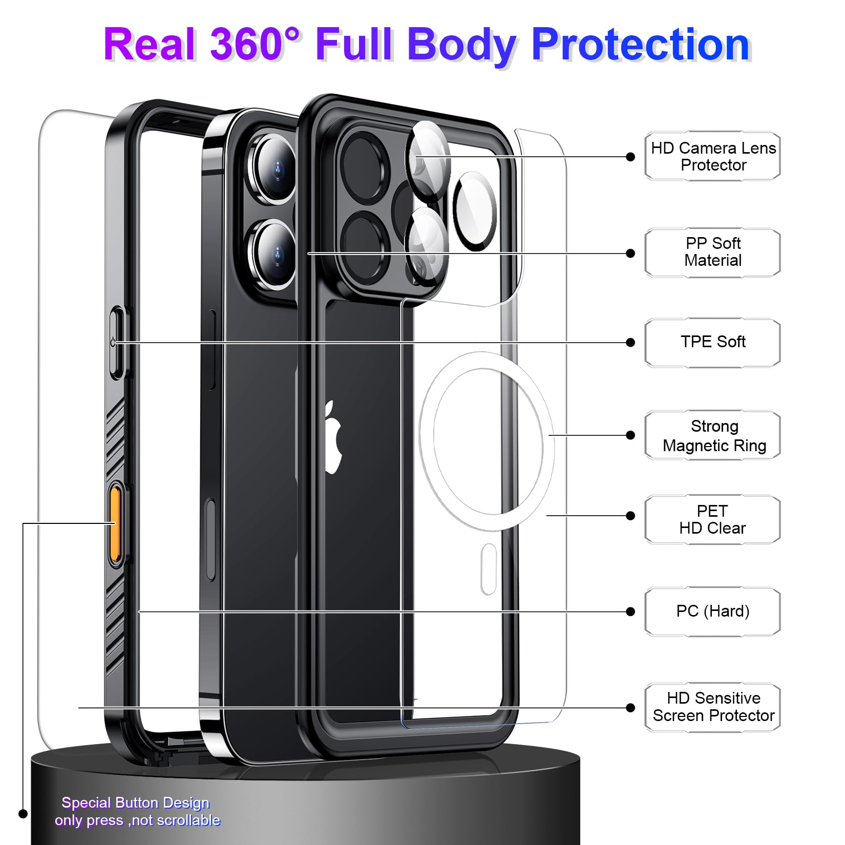 Temdan Compatible With Iphone 16 Pro Case Waterproof, Compatible With Magsafe Built In Screen & Camera Protector Ip68 Underwater