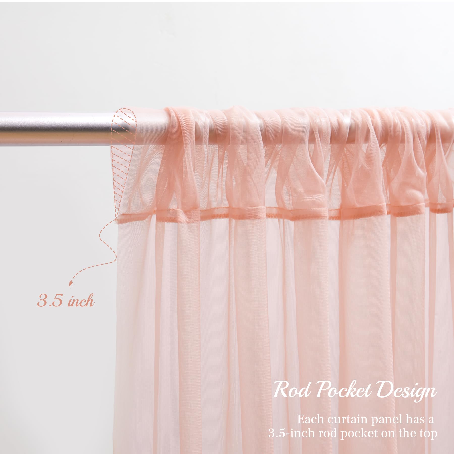 10X10Ft Peach Tulle Backdrop Curtain With Lights String For Parites, Sheer Backdrop Curtains For Wedding Baby Shower Birthday Pa