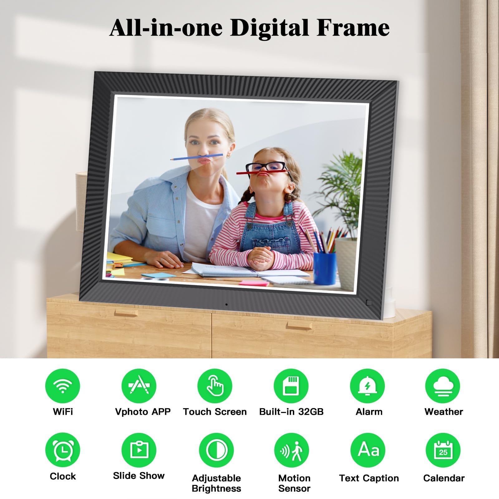Large Digital Picture Frame 16.2 Inch Digital Photo Frame   32Gb Wireless Digital Frame With Touchscreen, Auto Rotate, Wall Moun