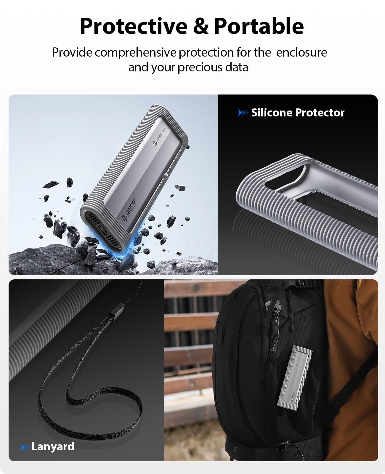 ORICO Aluminum M.2 NVMe SSD Enclosure, USB 3.2 Gen 2(10Gbps ) to Tool Free NVMe PCI E M.2 SSD Case, Support UASP for M/B&M Keys Size 2230/2242/2260/2280