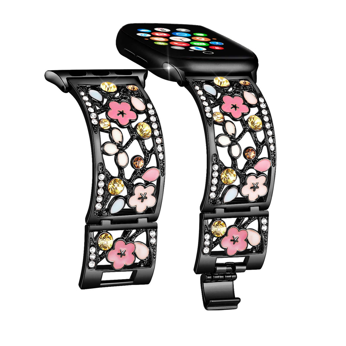 Duoan Floral Bracelet Compatible With Apple Watch Band 42Mm 44Mm 45Mm Iwatch Bands Series 9 8 7 6 Ultra Se,Bling Crystal Hollow