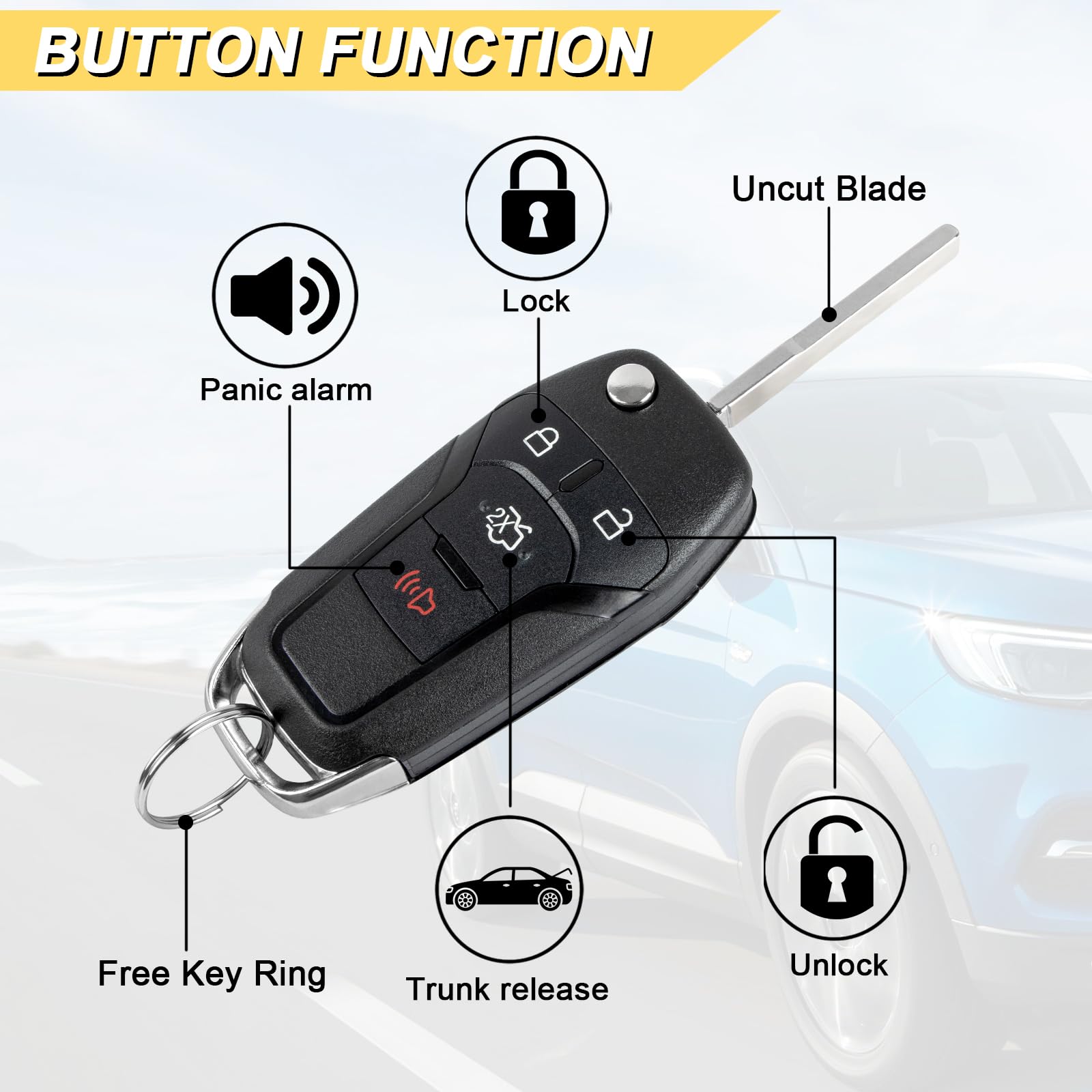 Vurkcy Key Fob Replacement For 2013 2014 2015 2016 Ford Fusion Car Keyless Entry Remote Control, N5F-A08Taa N5Fa08Taa, 4 Buttons