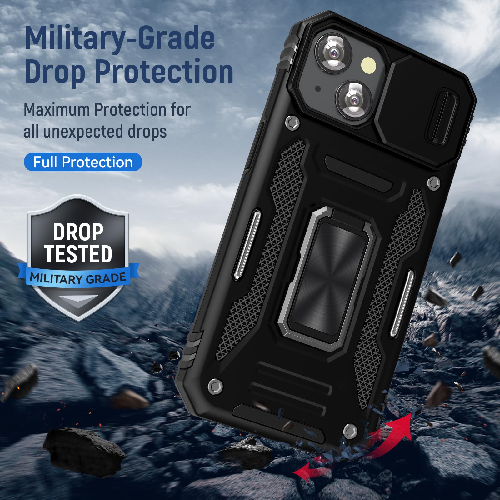 Sefing Case For Iphone 15 Plus Phone Case Iphone 15 Plus Case With Camera Cover, With Ring Holder Kickstand, With Magnetic Car M