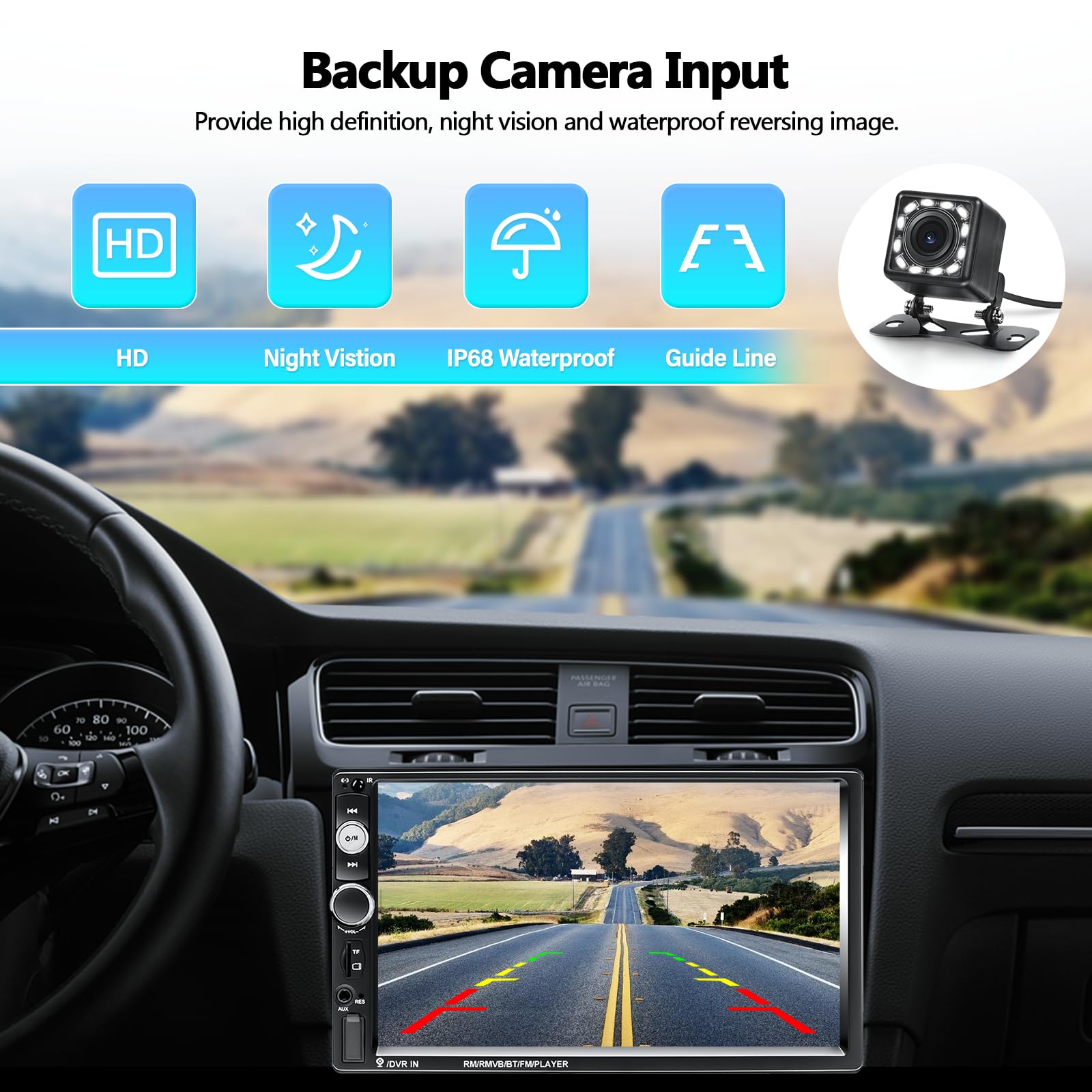 Amprime Double Din Car Stereo Radio With Bluetooth 7� Touch Screen Fm Receiver Mp5 Car Player Support Mirror Link For Phone + Backup Camera/Steering Wheel Control+Remote Control