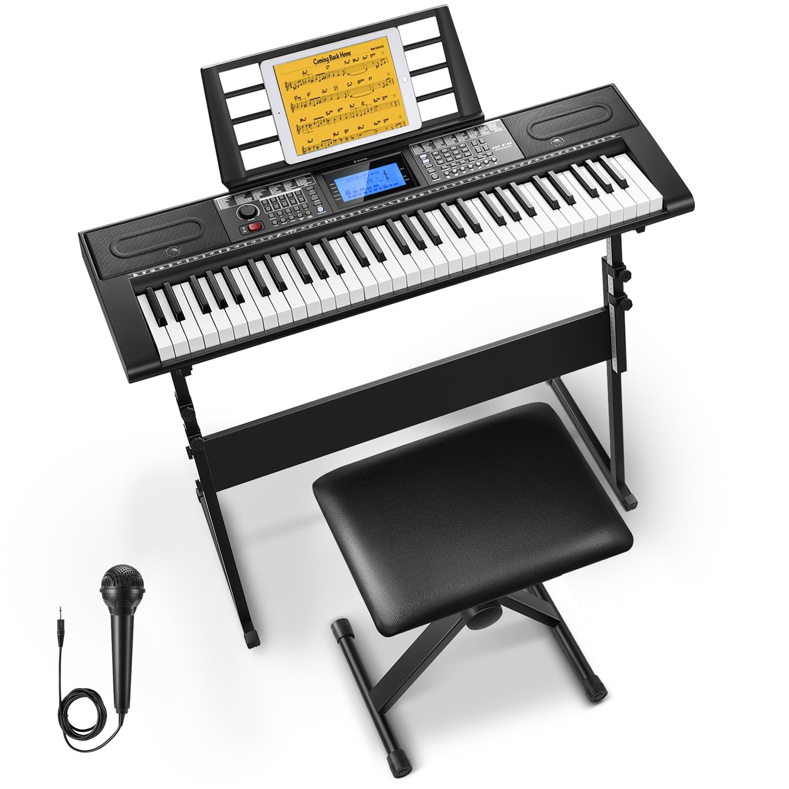 Donner 61 Key Keyboard Piano, Electric Piano Keyboard Kit With 249 Voices, 249 Rhythms   Includes Piano Stand, Stool, Microphone