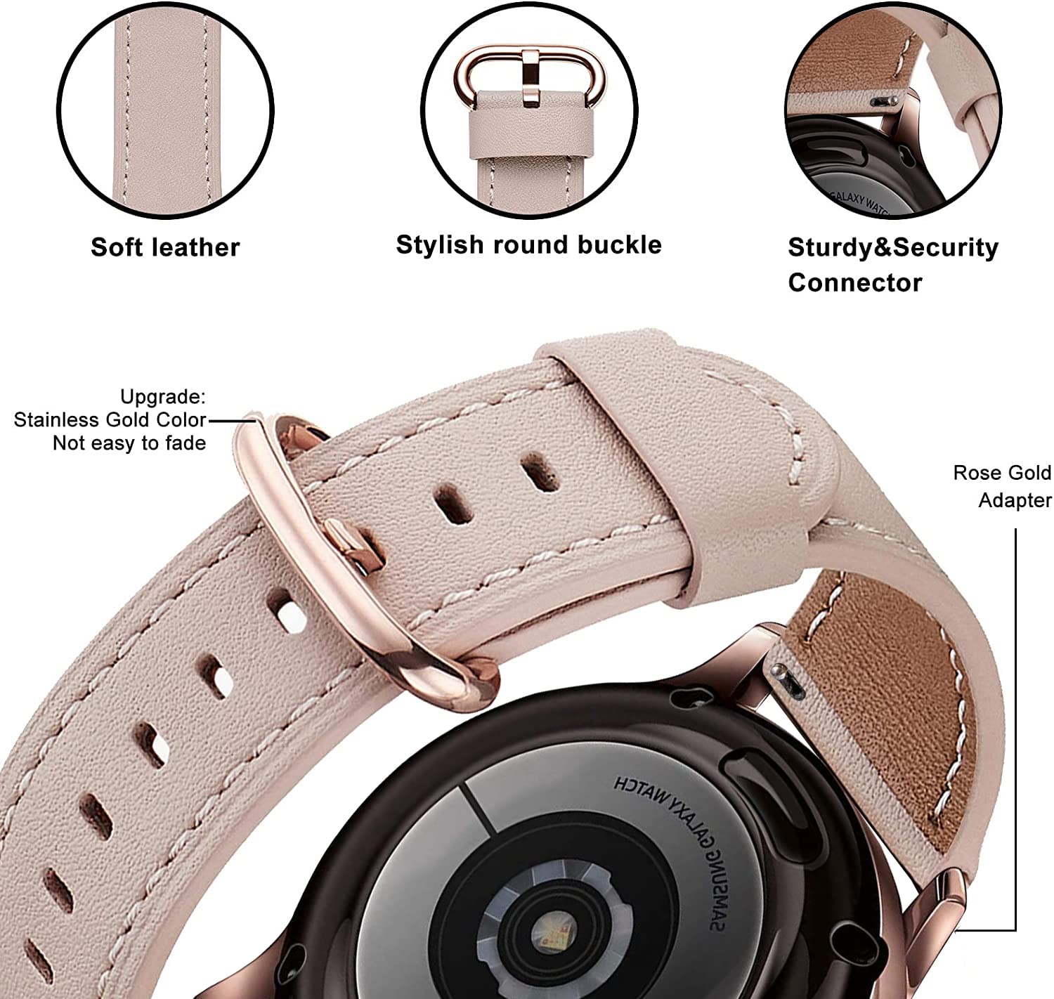 Compatible For Samsung Galaxy Watch 5 Pro 45Mm/4 Classic 42Mm 46Mm Bands, No Gaps 20Mm Leather Watch Strap Compatible For Samsun