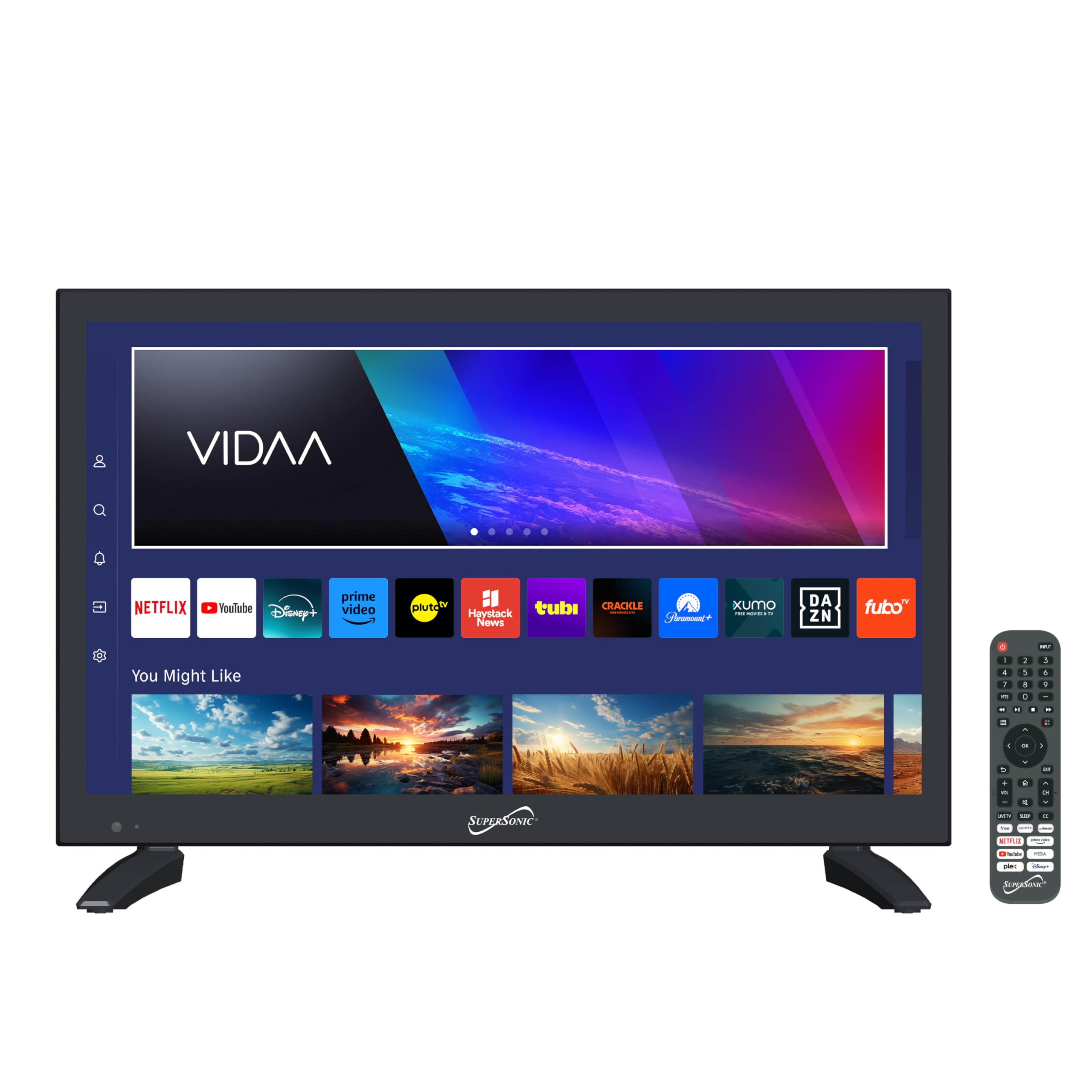 Supersonic Sc 1920Vtv 18.5Inch Smart Ac/Dc Led Tv, Powered By Vidaa, 1080P, Wifi, Built In Speakers, Usb, 3X Hdmi Arc, For Kitch