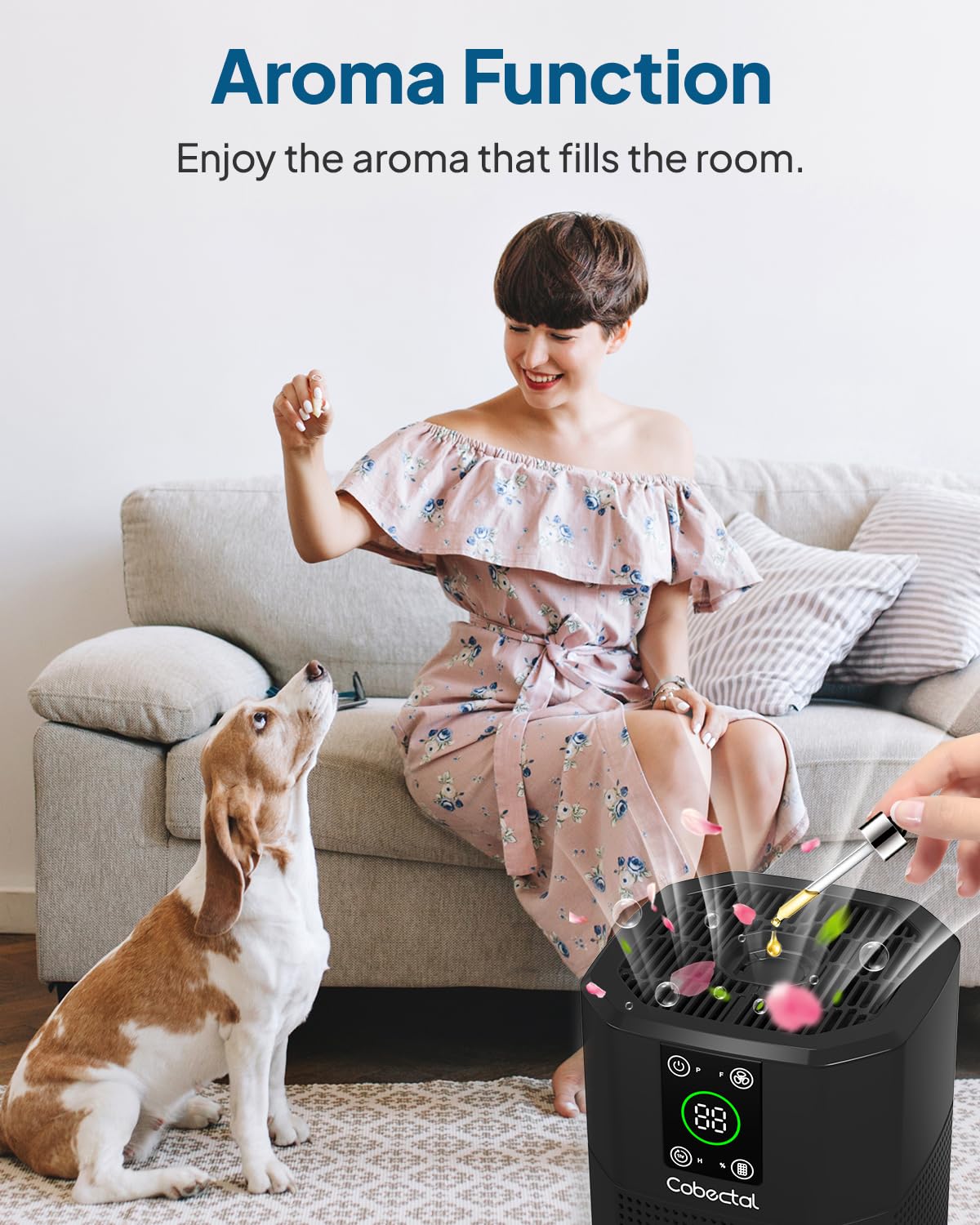 Air Purifier For Home Bedroom, Cobectal Room Air Cleaner With H13 True Hepa 3 In 1 Filter, Aroma Function & Sleep Mode, Desktop