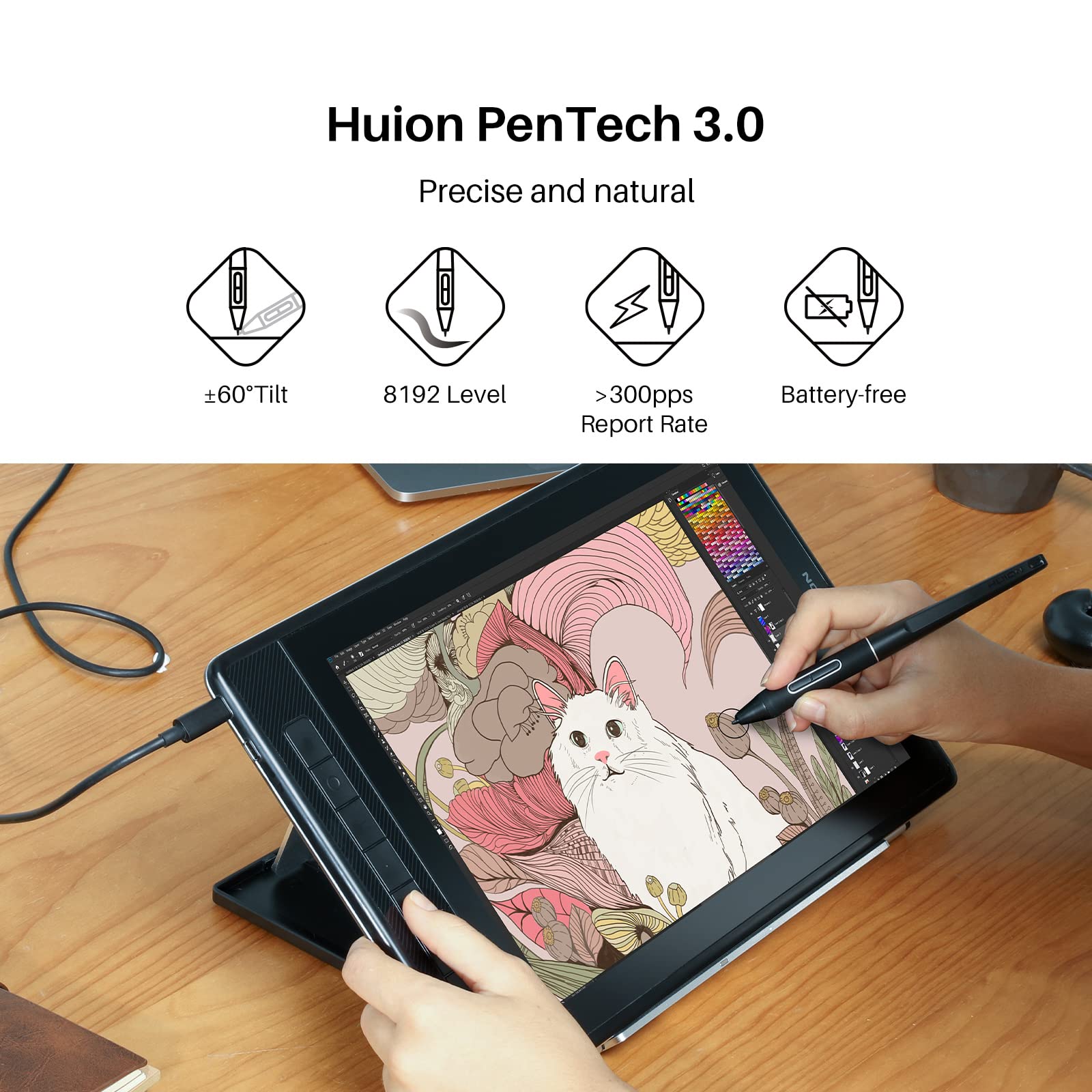 Huion Kamvas Pro 13 2.5K Qhd Graphics Monitor Drawing Tablet With Screen Qled Full Lamination Battery-Free Stylus Pw517 For Wind