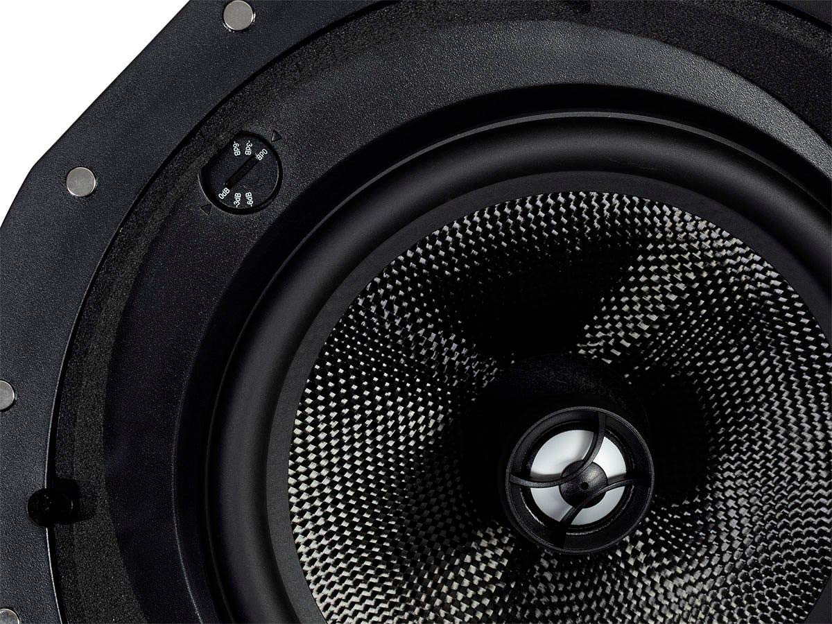 Monoprice 2 Way Carbon Fiber In Ceiling Speakers   8 Inch, With 15 Degree Angled Drivers, Pair, Black   Alpha Series