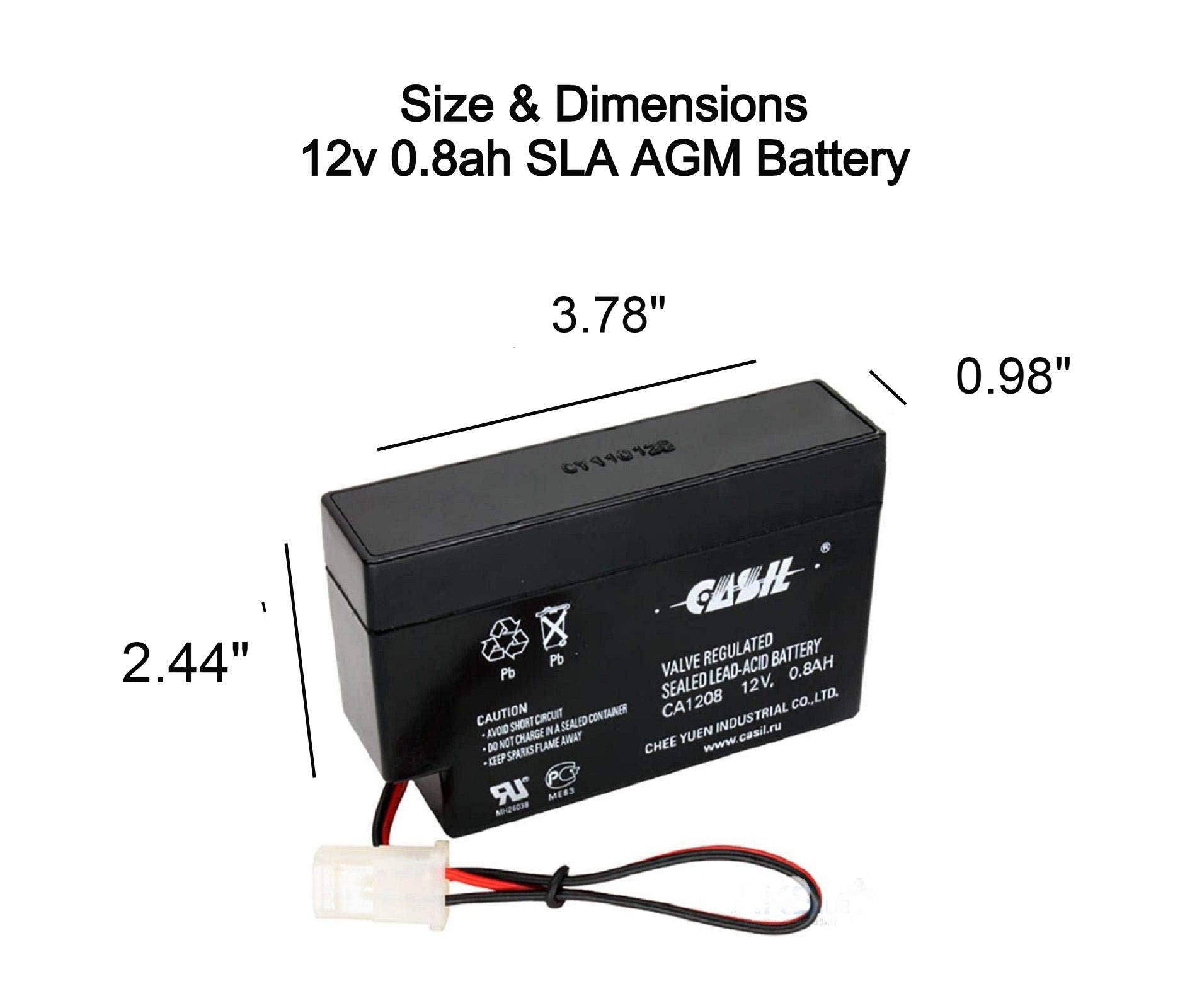 12V 0.8Ah Sealed Lead Acid Rechargeable Replacement Battery By Casil Ca1208