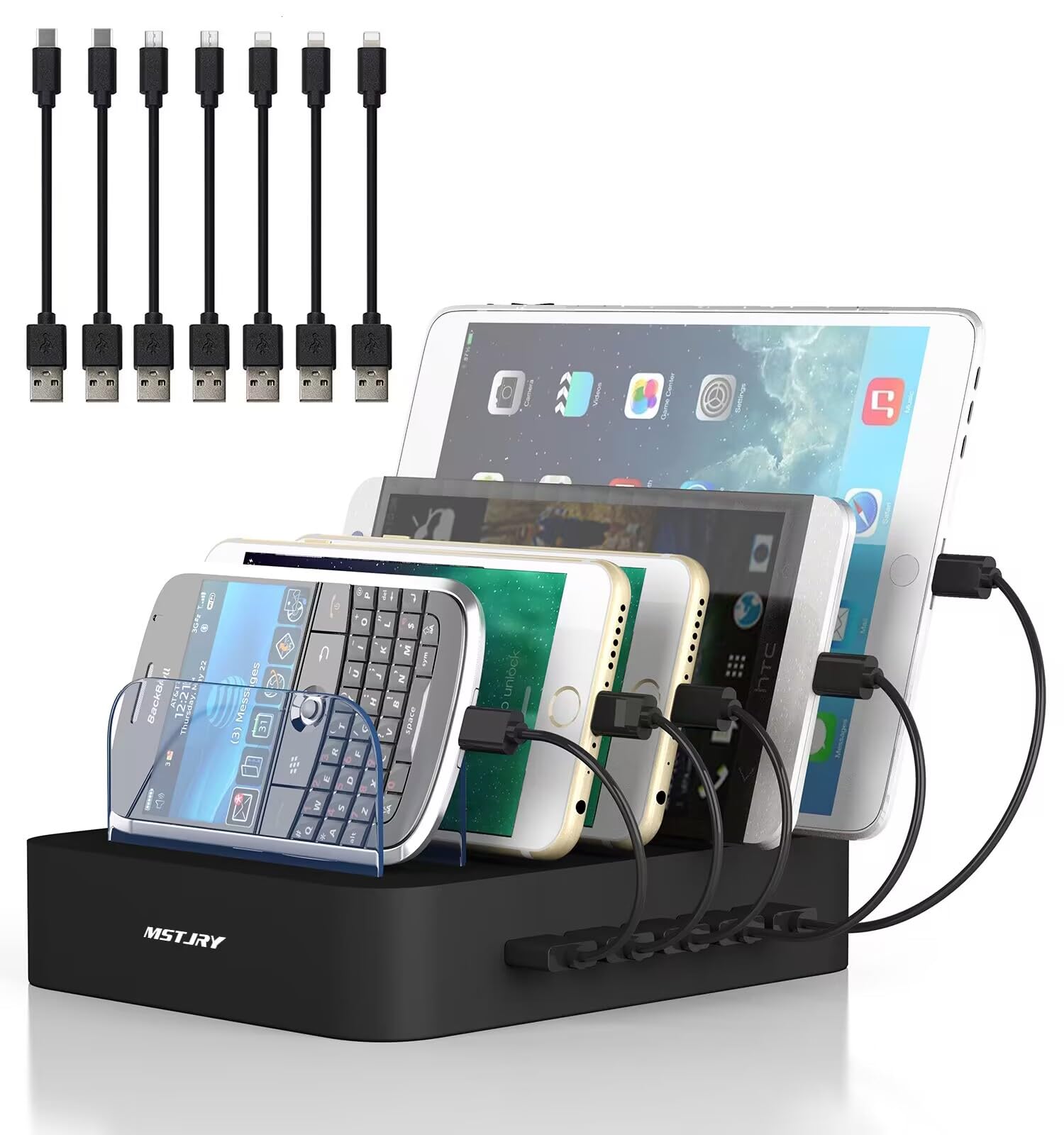 Charging Station for Multiple Devices, MSTJRY USB-A Charging Station Dock Switch Cell Phone 5 Port Charging Station, Designed fo