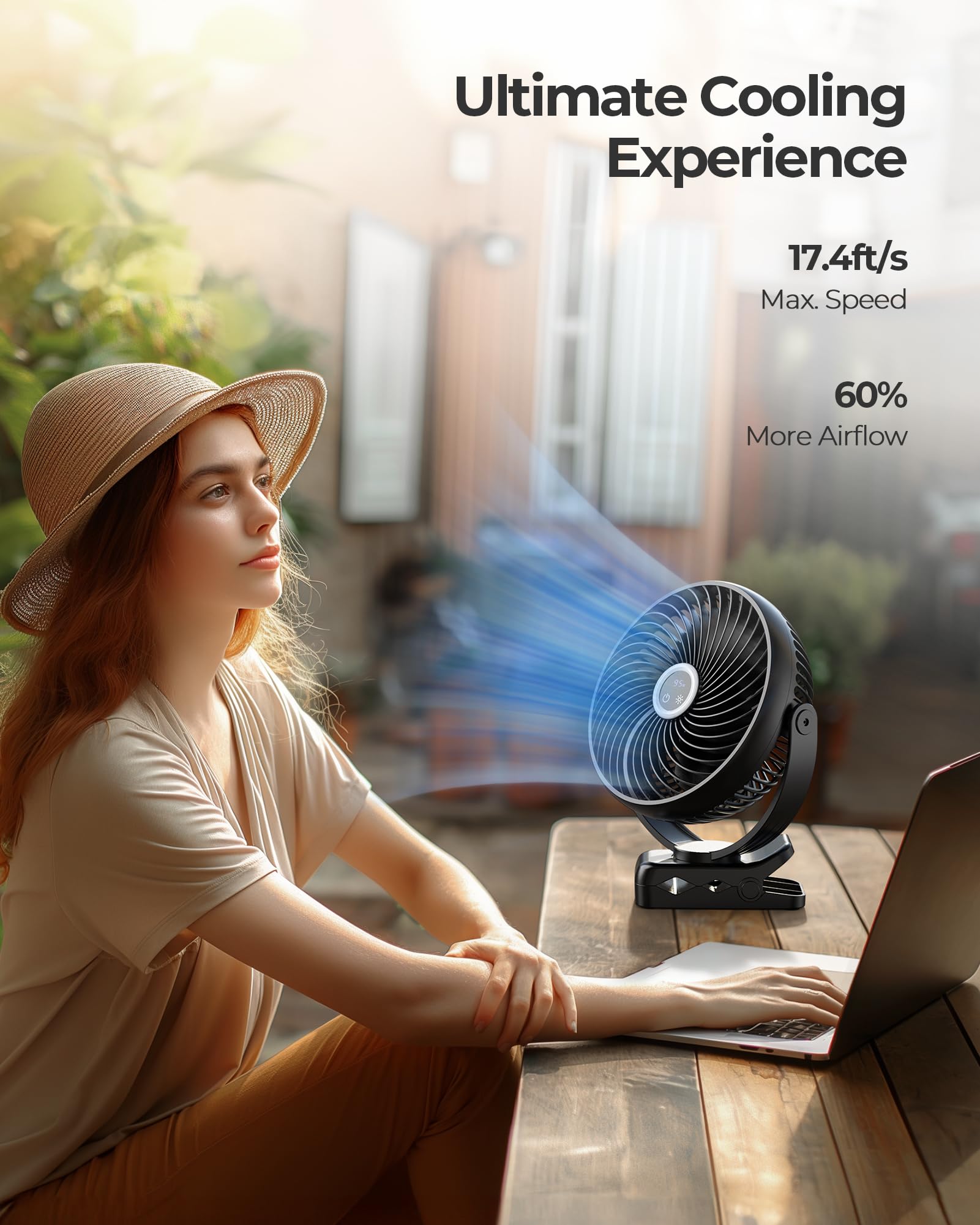 Koonie 10000Mah Portable Clip On Fan With Led Lantern And Hook, 8'' Battery Operated Desk Fan, Quiet Camping Fan With Led Digita
