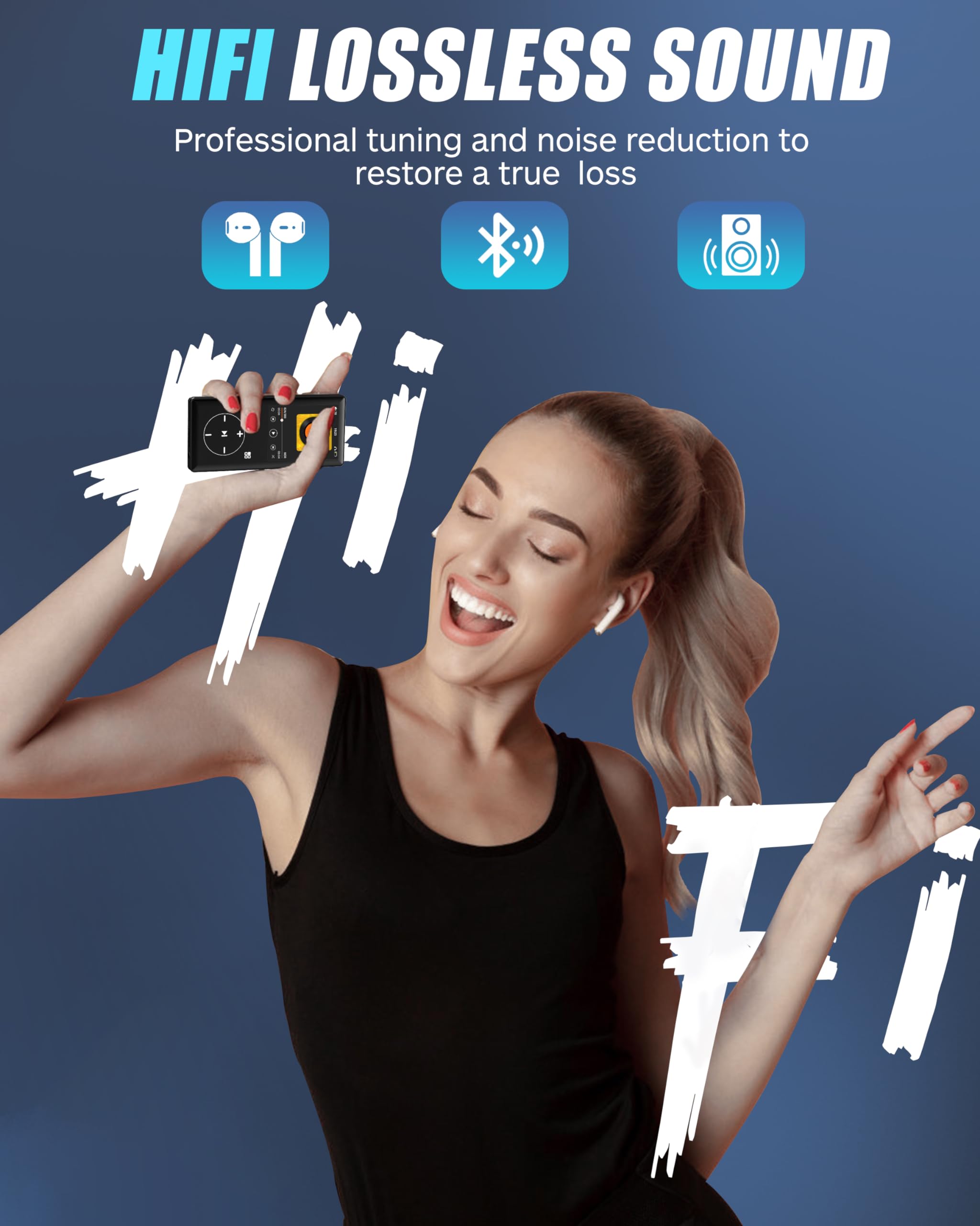 128Gb Mp3 Player With Bluetooth   Portable Mp3 Music Player With Hifi Speaker, 2.4' Screen Mp3 Player With Voice Recorder, Fm Radio, Touch Buttons,Support Up To 256Gb Sd Card (Black)