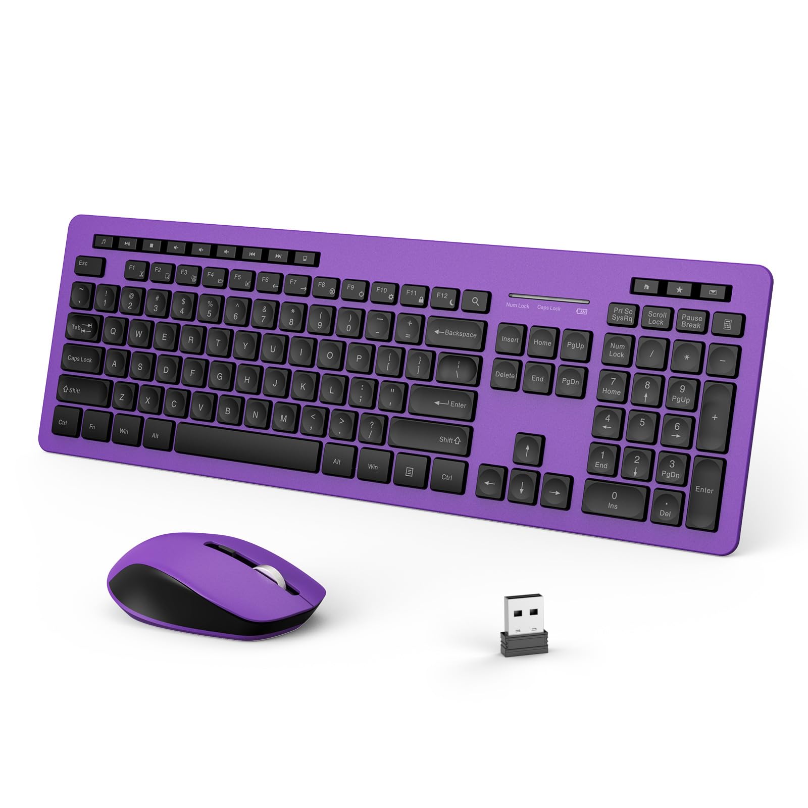 Seenda Wireless Keyboard And Mouse Combo, 2.4Ghz Cordless Quiet Keyboard Mouse With Usb Receiver, Full Size Cute Purple Combo, Compatible For Windows Laptop Computer Desktop Pc, Black And Purple