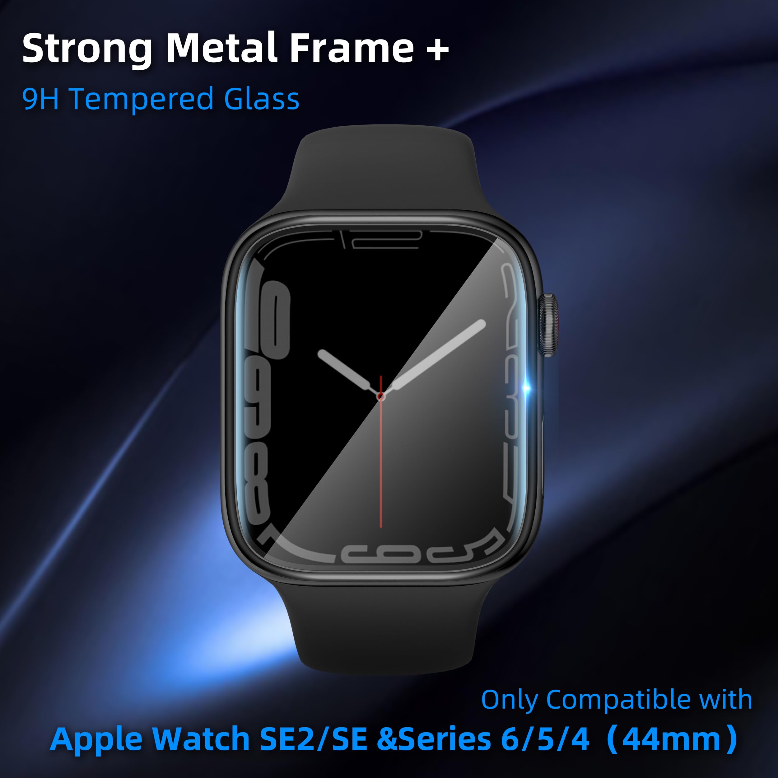 Swuu 2 Pack Tempered Glass Screen Protector With Titanium Alloy Frame Compatible With Apple Watch Se2 Se Series 6 5 4 44Mm Scree