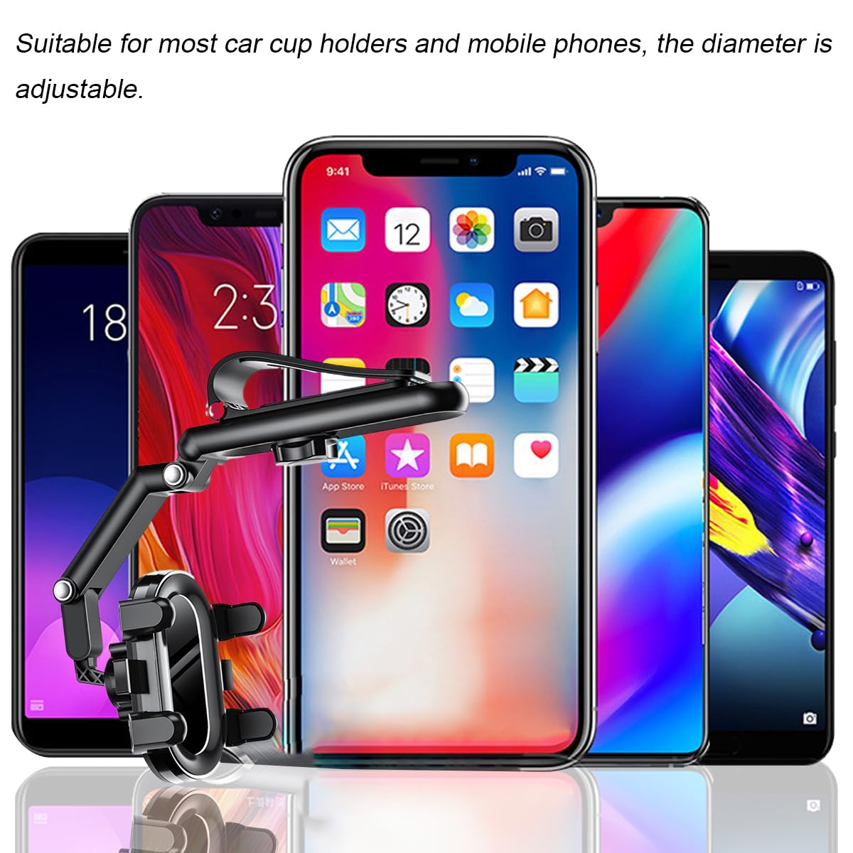 Zpana Sun Visor Car Phone Holder, Multifunctional Adjustable 1080 Rotatable Auto Rear View Mirror Cellphone Mount, Vehicle Inter