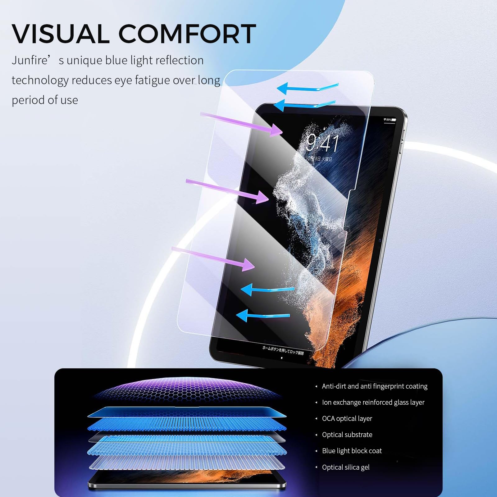 Junfire [2Packs] Anti Blue Light Screen Protector For Ipad Pro11 M4 2024, Ipad Pro 11 Inch Tempered Glass Screen Protector, 9H H