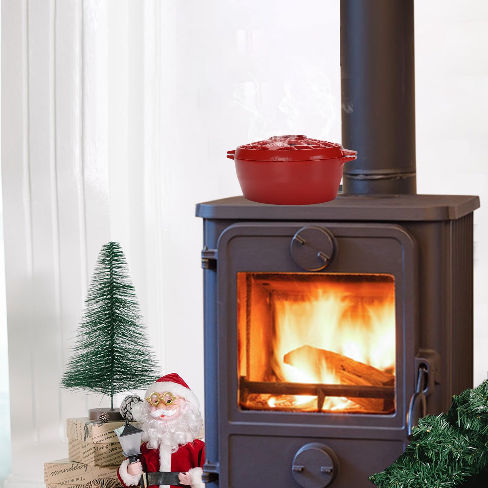 G Good Gain Wood Stove Steamer, Fireplace Humidifier, Cast Iron Humidifier For Stove, Matte Blue Finish, Rust Resistant, Lattice