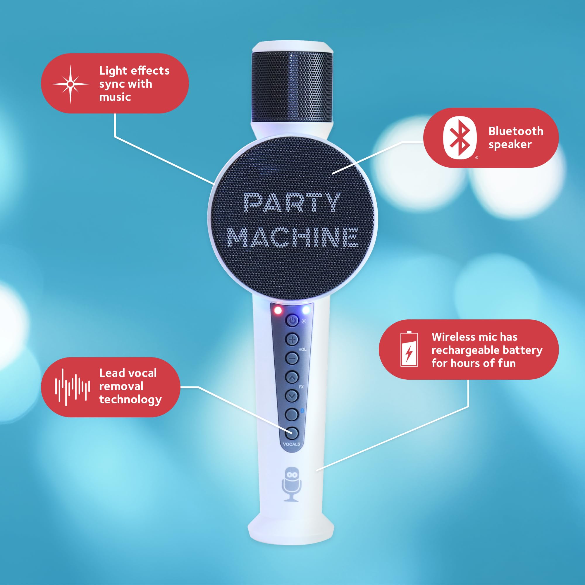 Singing Machine Wireless Karaoke Microphone For Kids & Adults, Party Machine Mic (White)   Portable Handheld Bluetooth Microphon