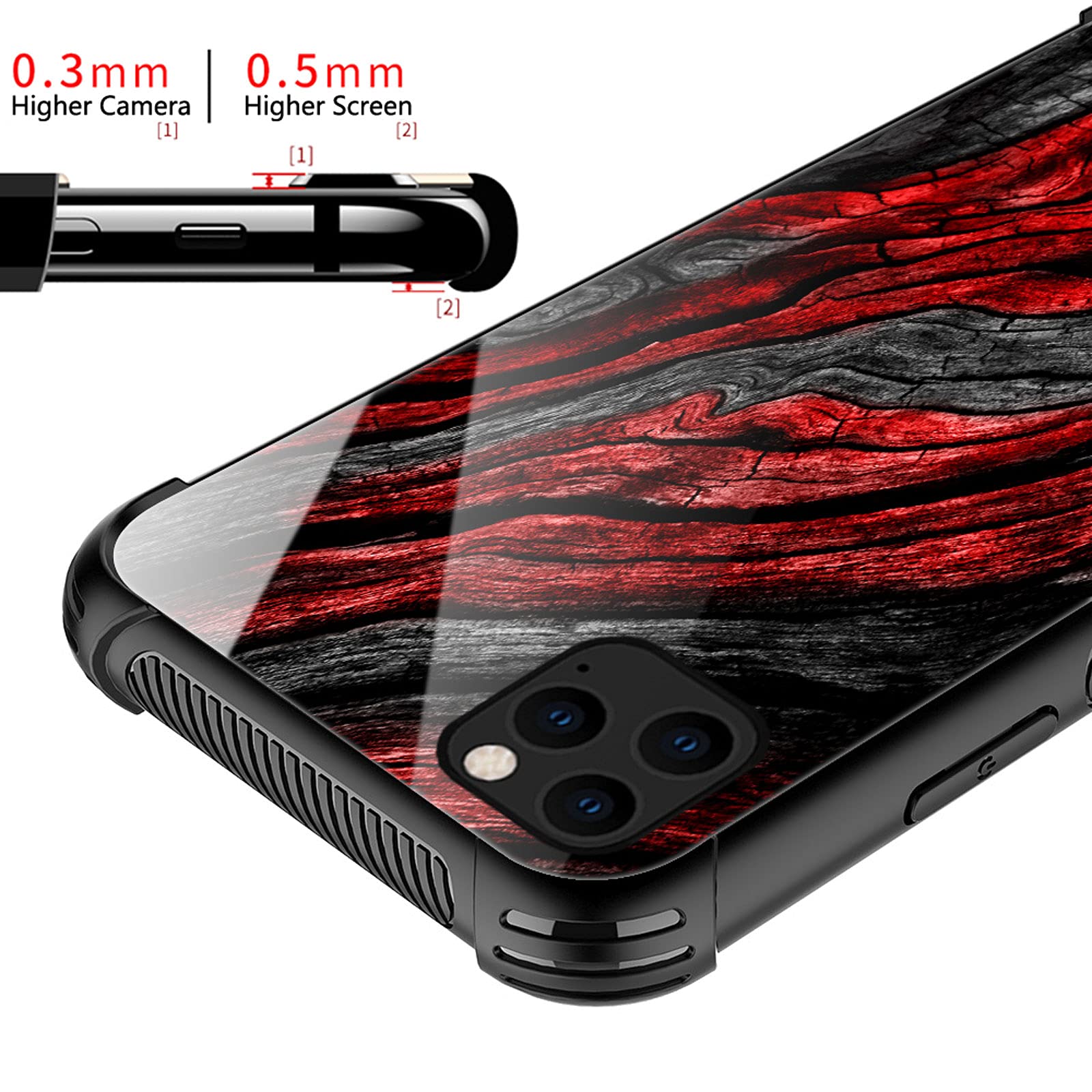 CARLOCA iPhone 13 Case Shockproof Anti-Scratch Hard Acrylic Black Red Wood Grain